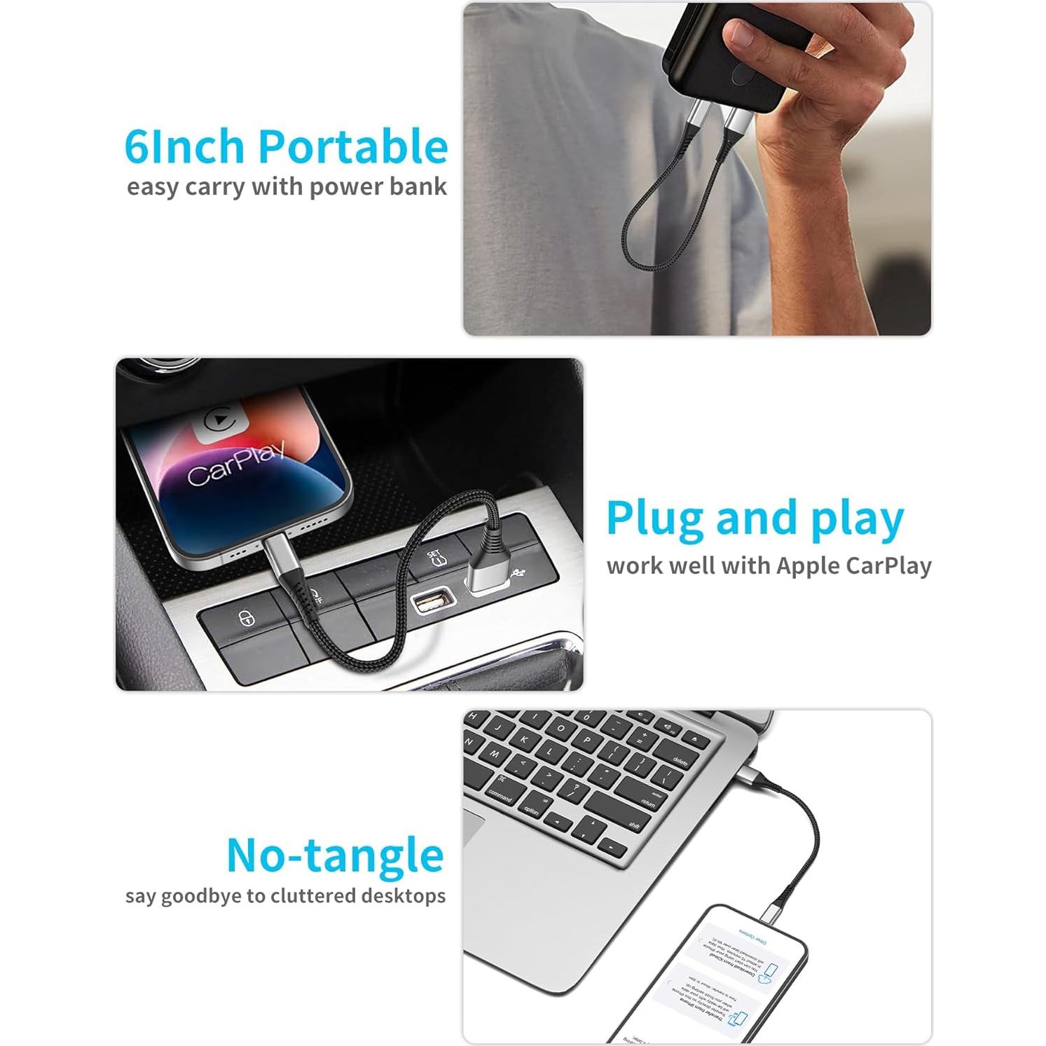 Cable de carga rápida Umefly USB A a Lightning 0.5FT 3Pack