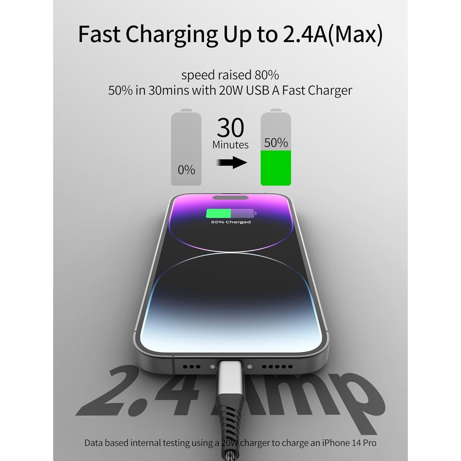 Cable de carga rápida Umefly USB A a Lightning 0.5FT 3Pack