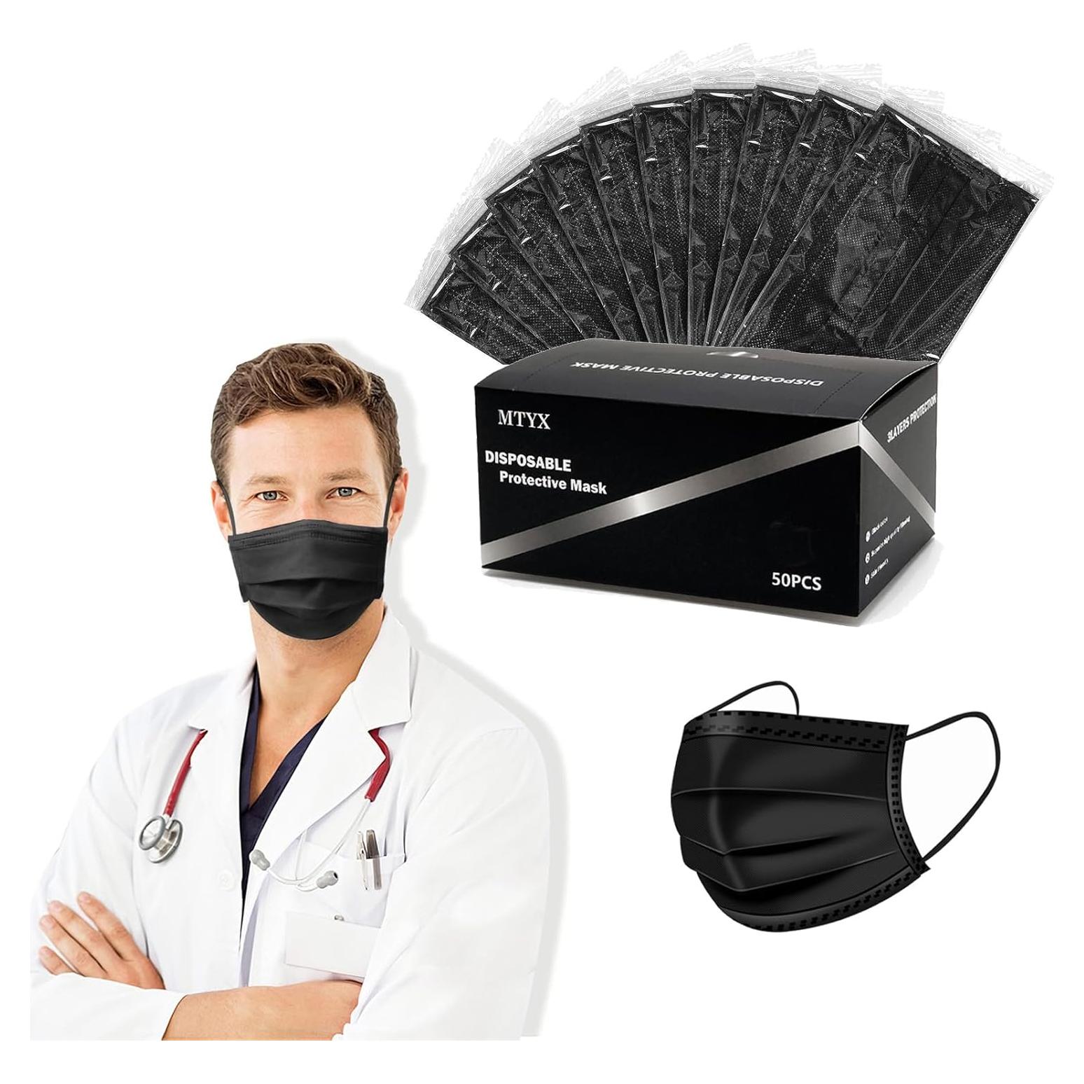 Mascarillas Desechables Negras MTYX 3 Capas 50 Unidades