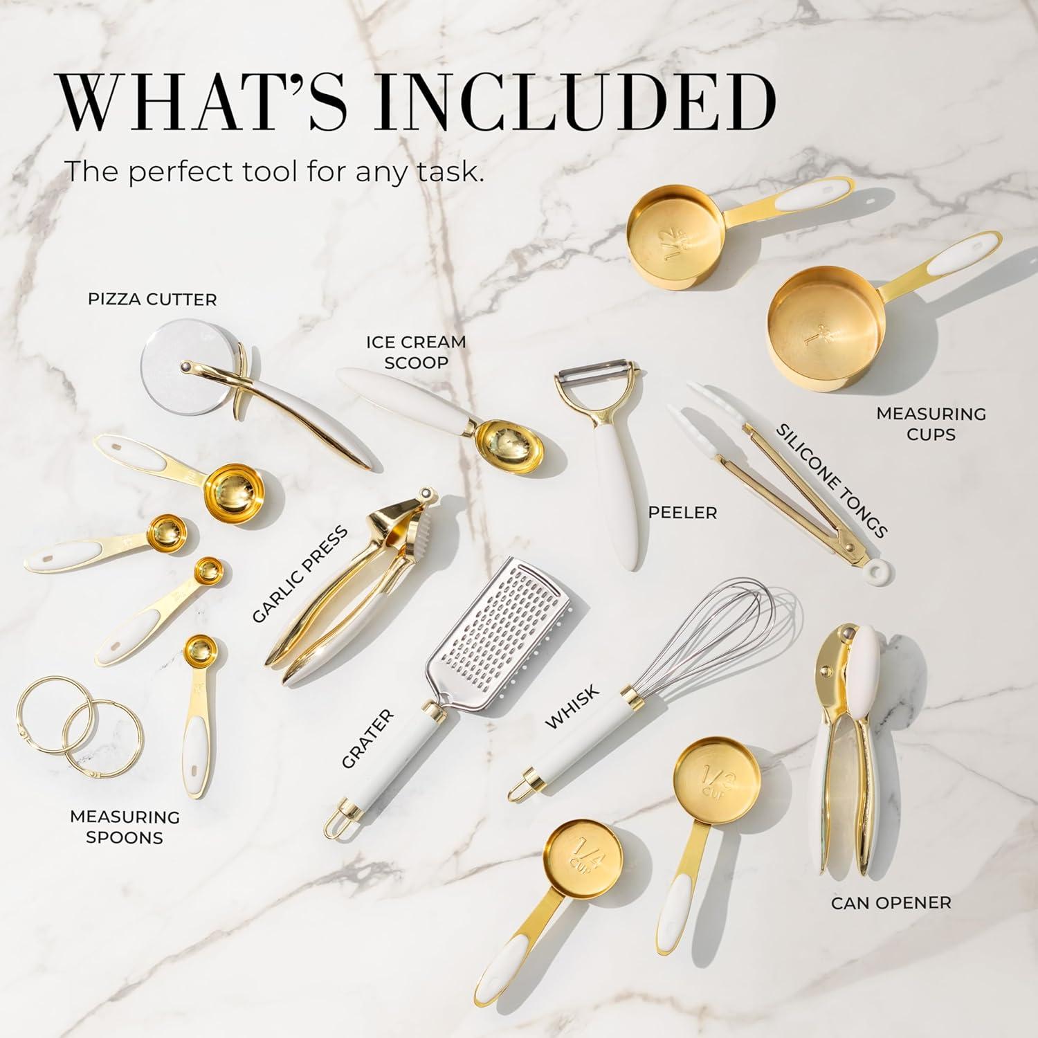 Conjunto de Utensilios de Cocina 16 Piezas STYLED SETTINGS Blanco y Dorado