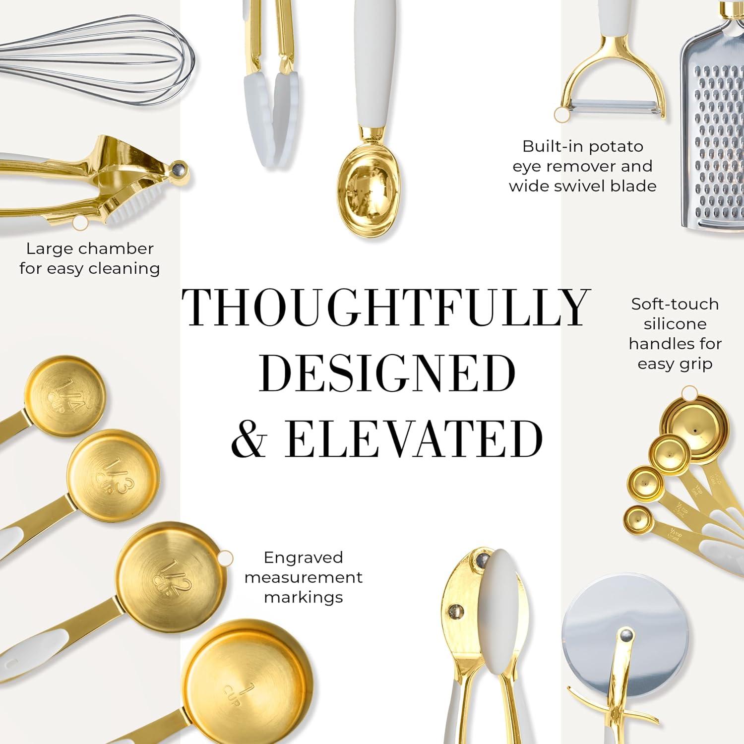 Conjunto de Utensilios de Cocina 16 Piezas STYLED SETTINGS Blanco y Dorado