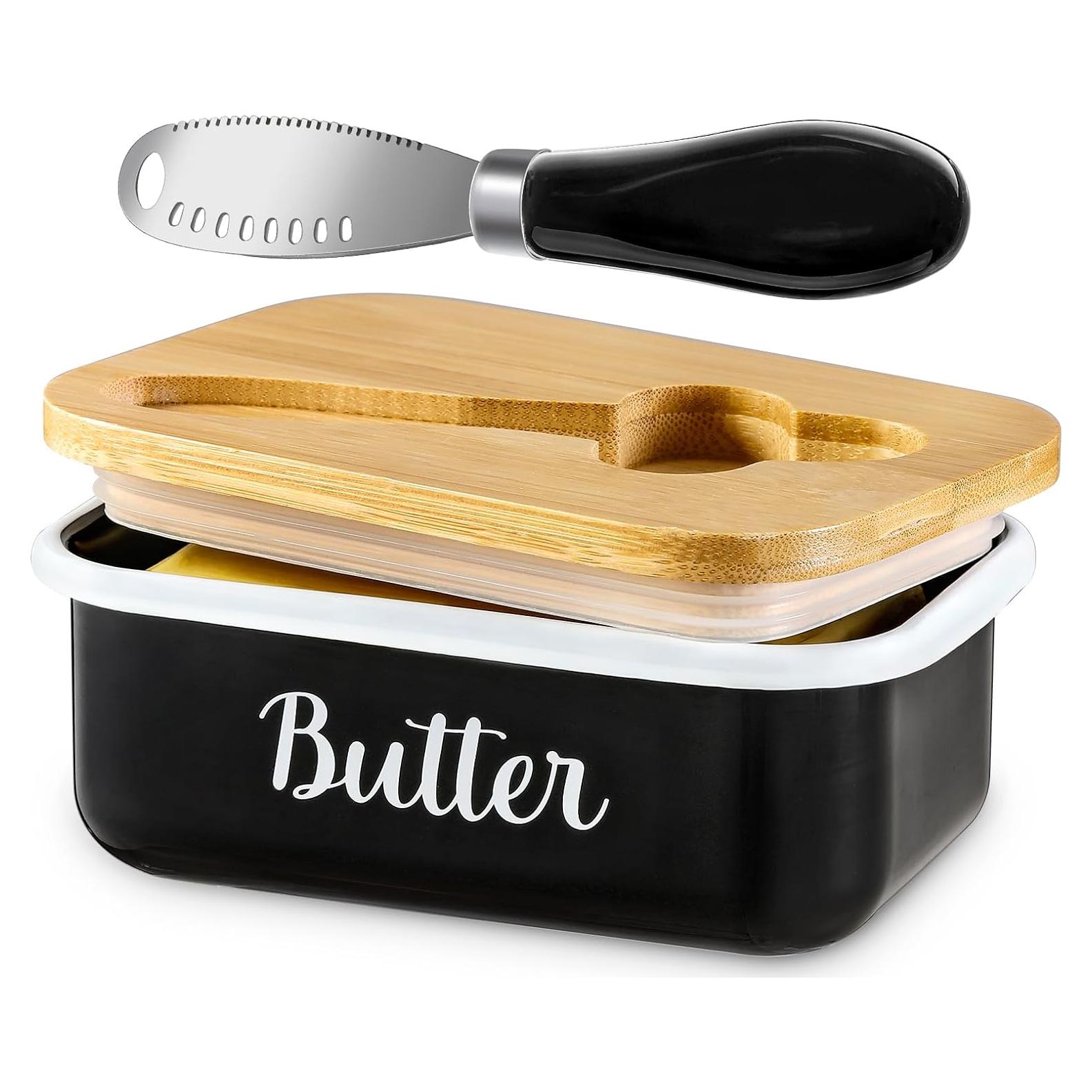 Plato para Mantequilla LANDNEOO con Tapa y Cuchillo, Negro