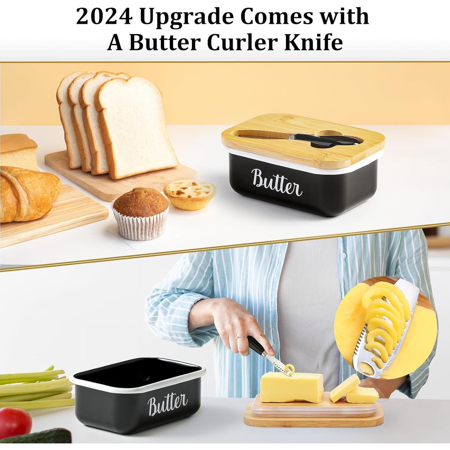 Plato para Mantequilla LANDNEOO con Tapa y Cuchillo, Negro