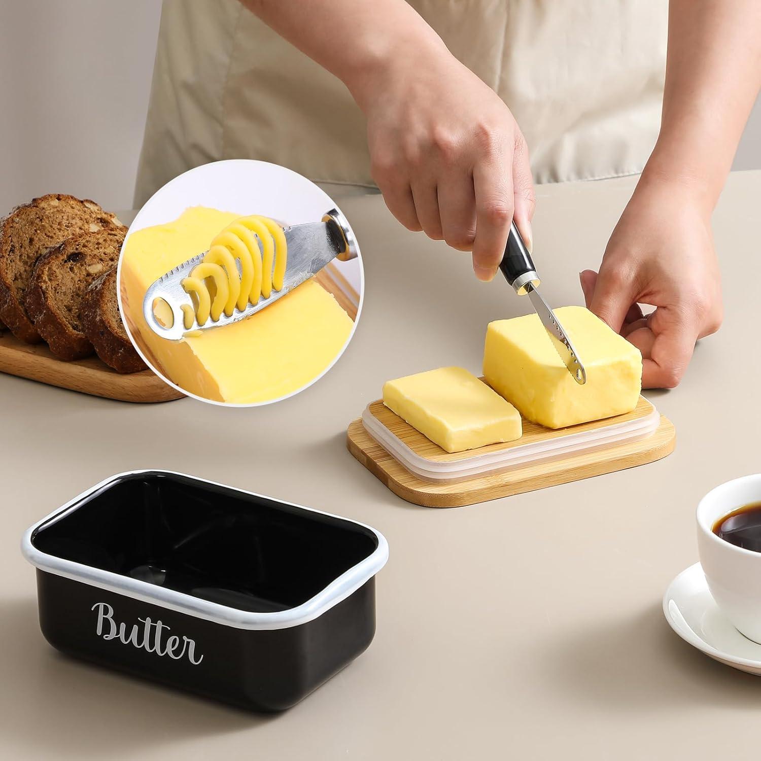 Plato para Mantequilla LANDNEOO con Tapa y Cuchillo, Negro
