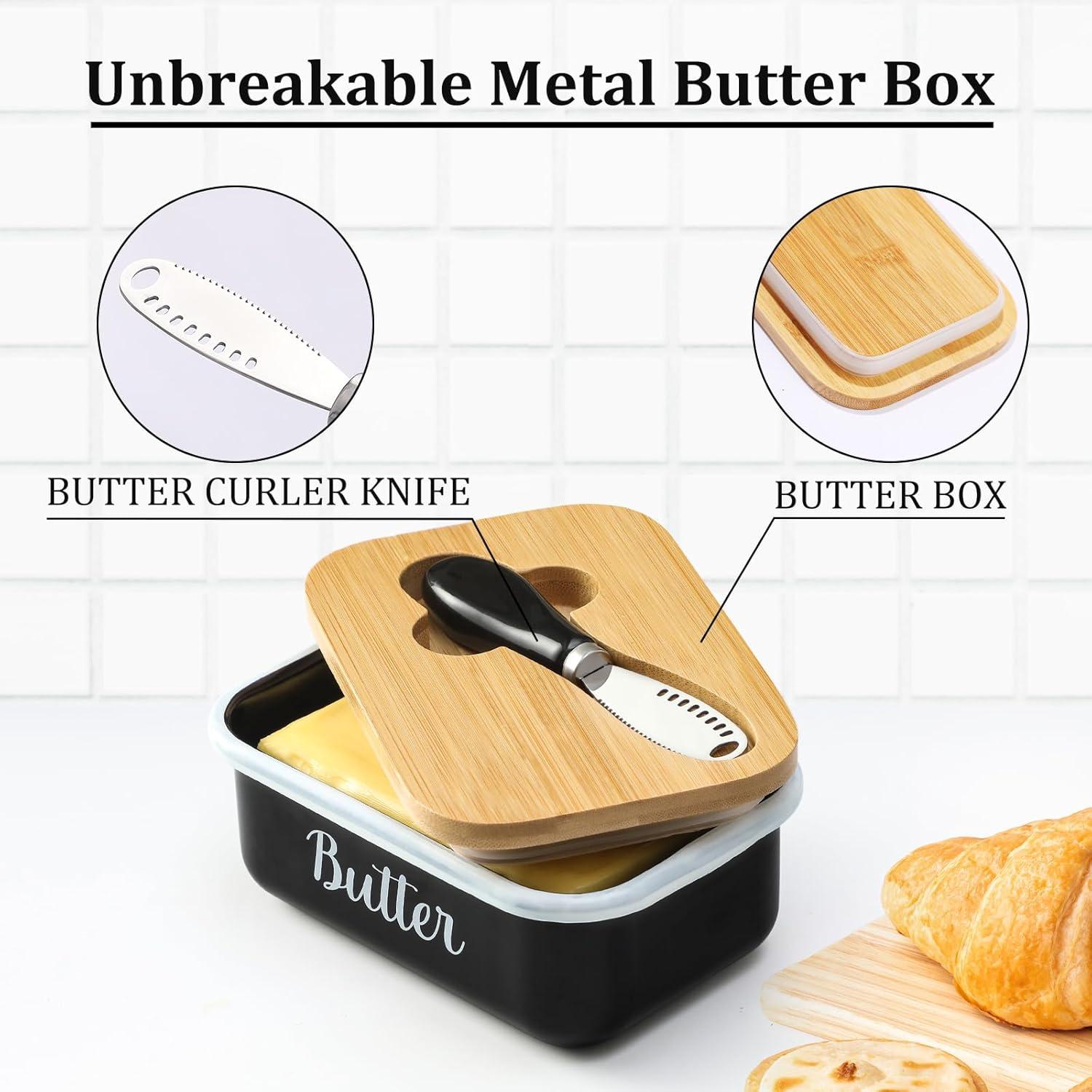 Plato para Mantequilla LANDNEOO con Tapa y Cuchillo, Negro