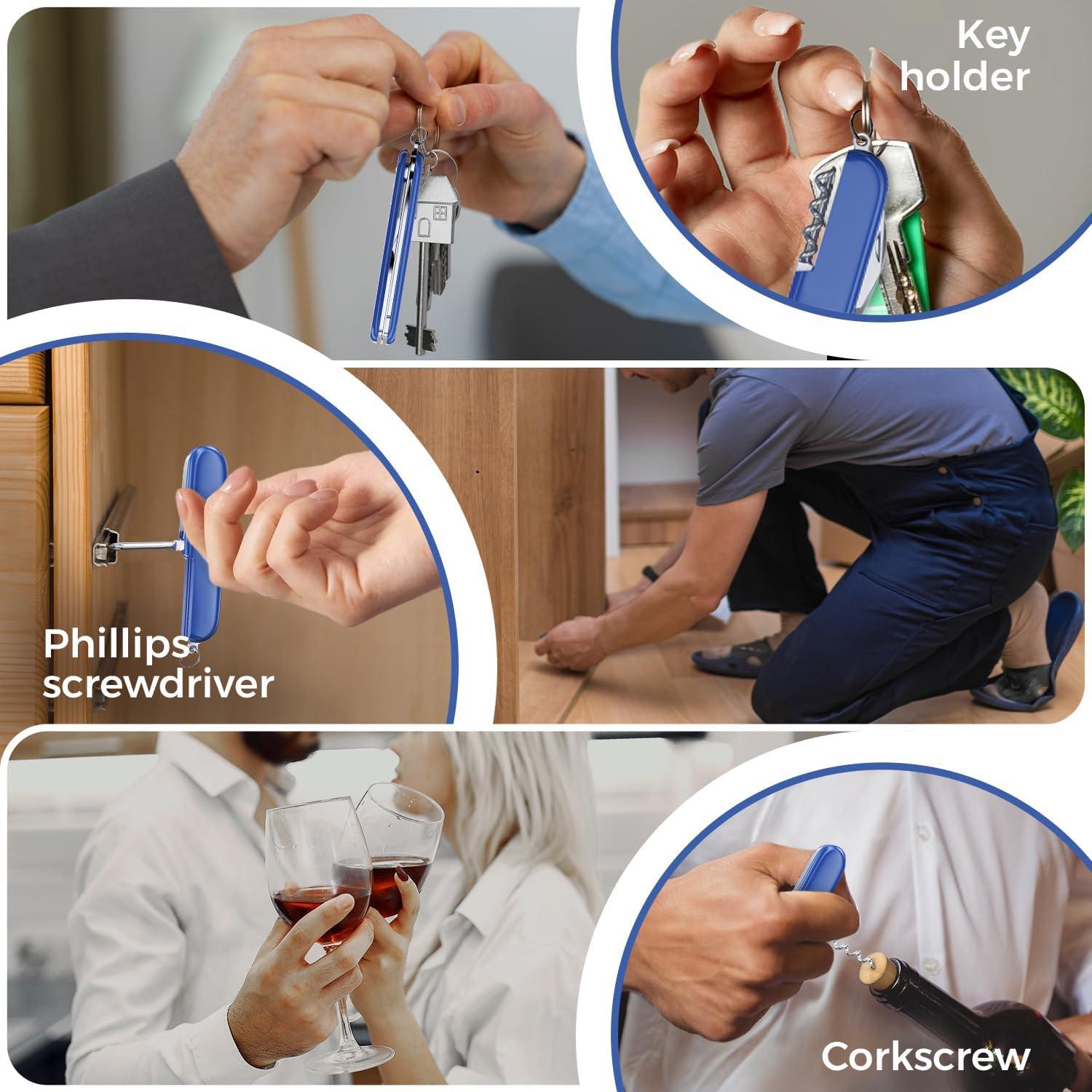 Cuchillo de Bolsillo 6 en 1 Buen Trabajador - Mini Multiherramienta Azul