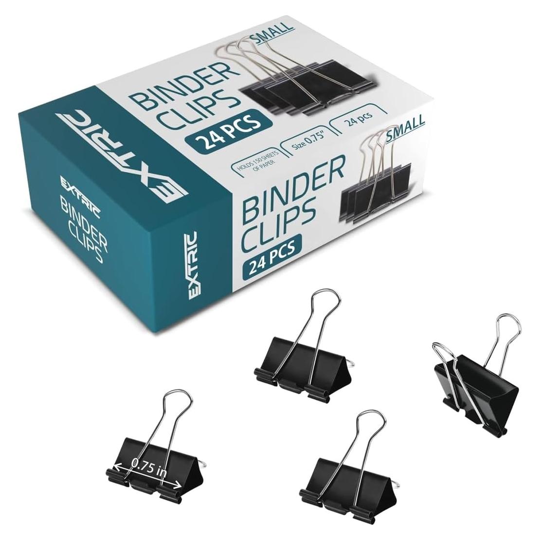 Binder Clips - 24 Small Binder Clips, 0.75 Inch Black Paper Clamps, File Clip for Home, Office and School Supplies
