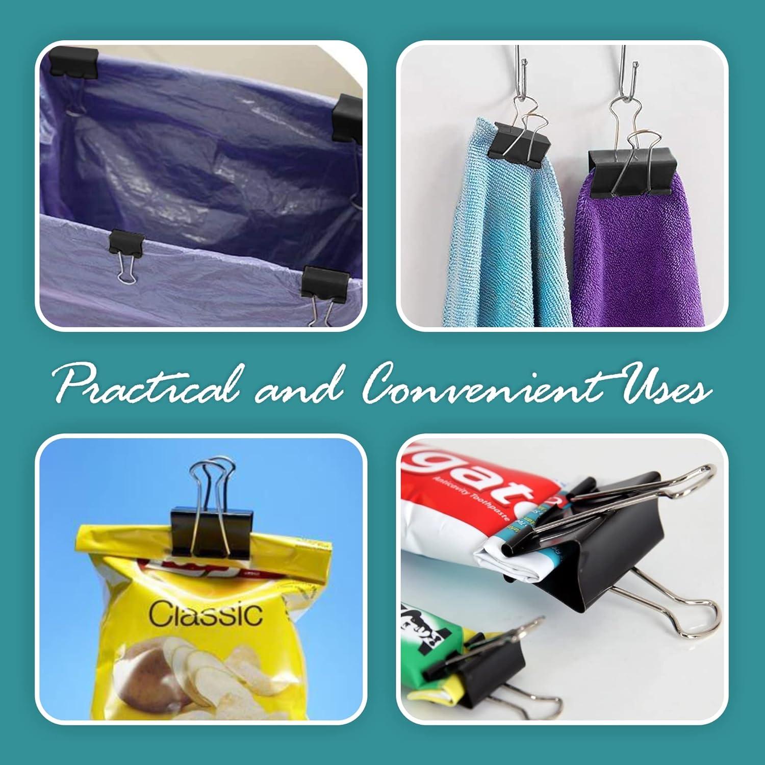 Binder Clips - 24 Small Binder Clips, 0.75 Inch Black Paper Clamps, File Clip for Home, Office and School Supplies