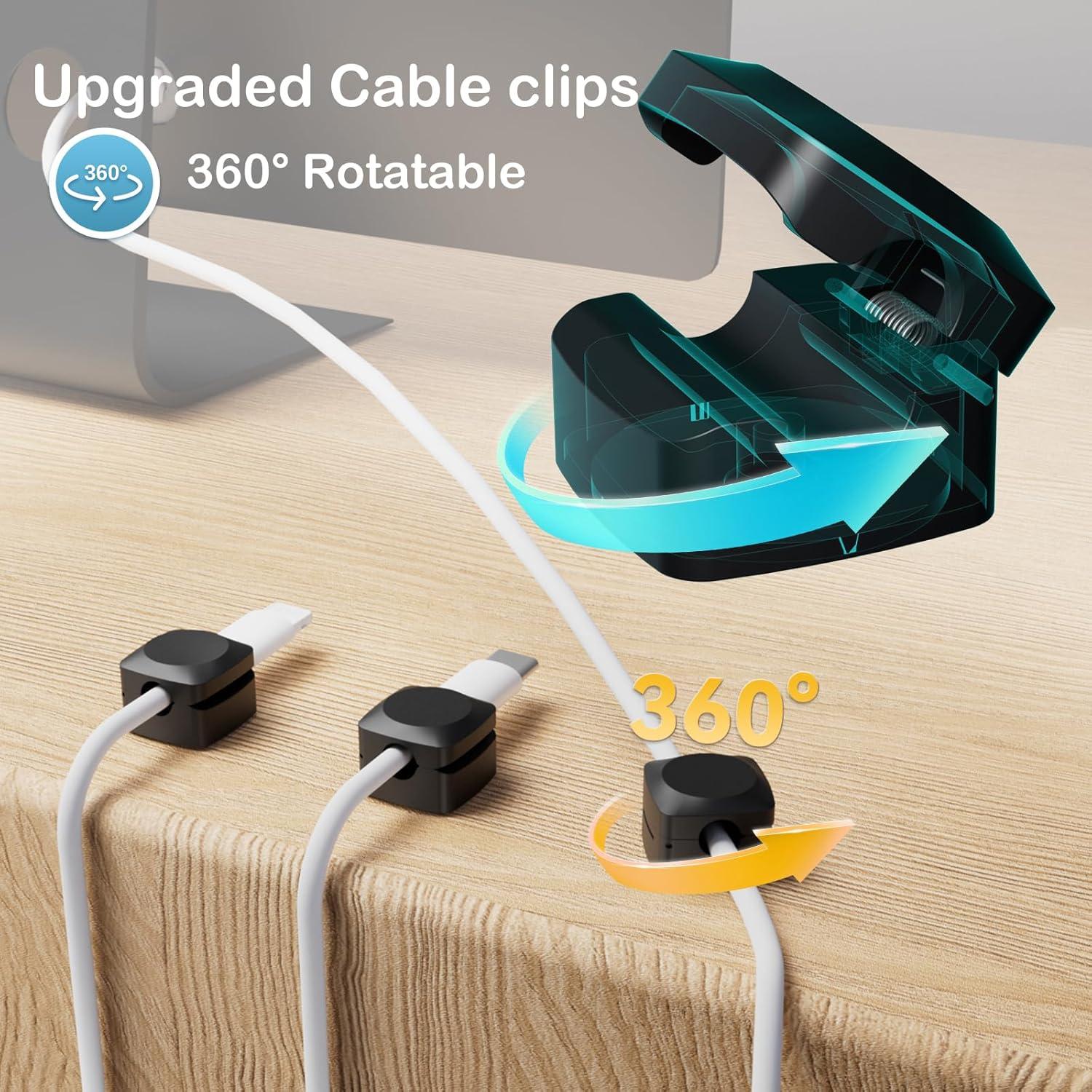 Organizador de Cables Adhesivo Lancord 8 Clips Rotativos Negro