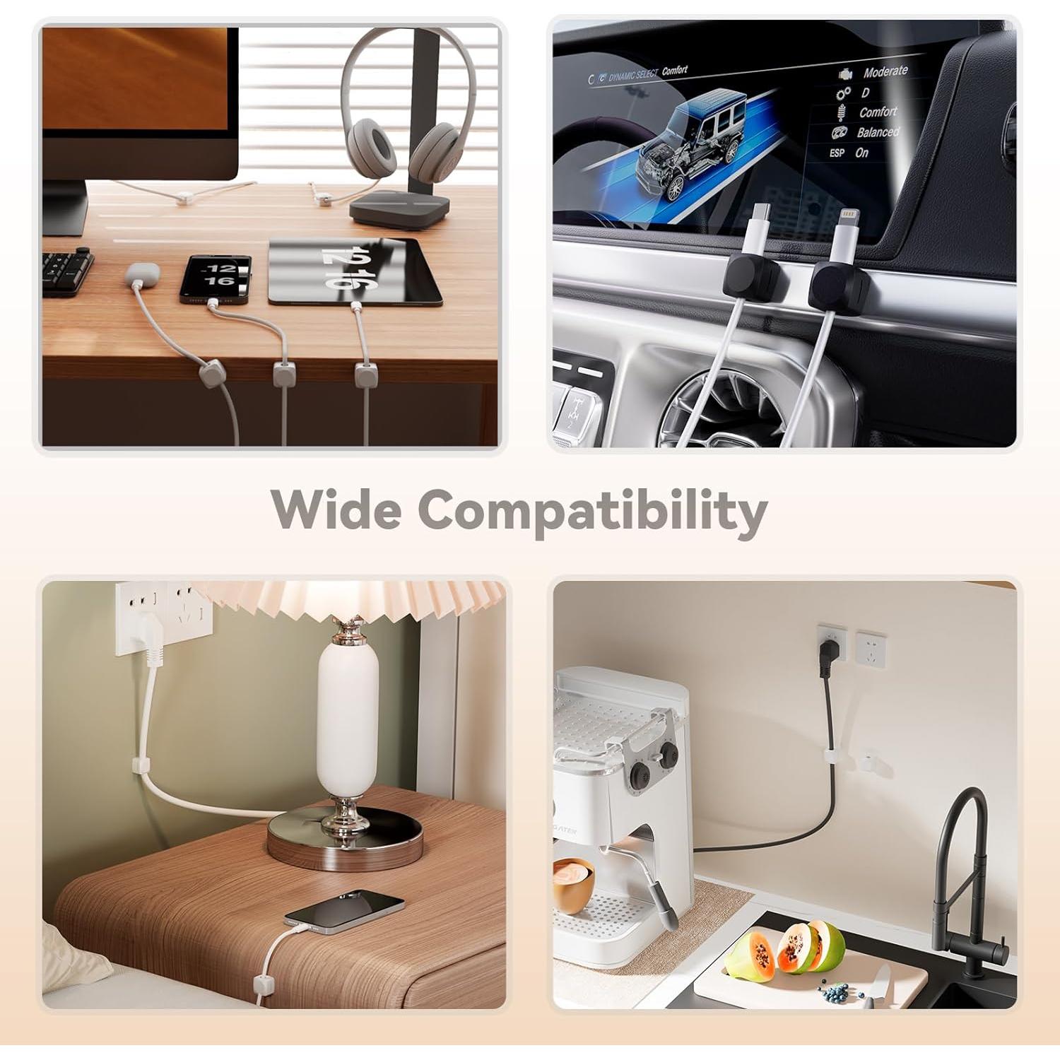 Organizador de Cables Adhesivo Lancord 8 Clips Rotativos Negro