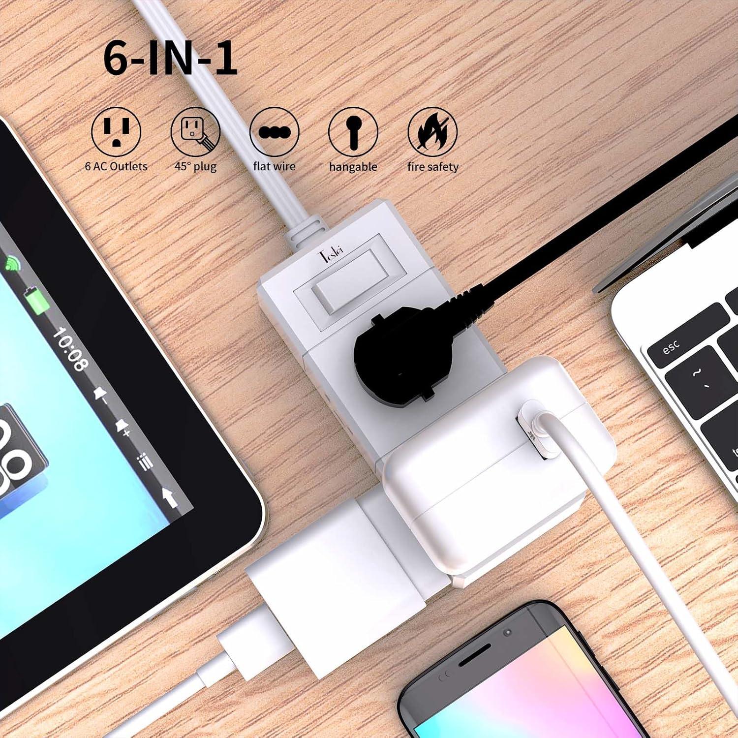 Regleta de Enchufes Plana Ultra Delgada Tcstei 6 Salidas 1.52m