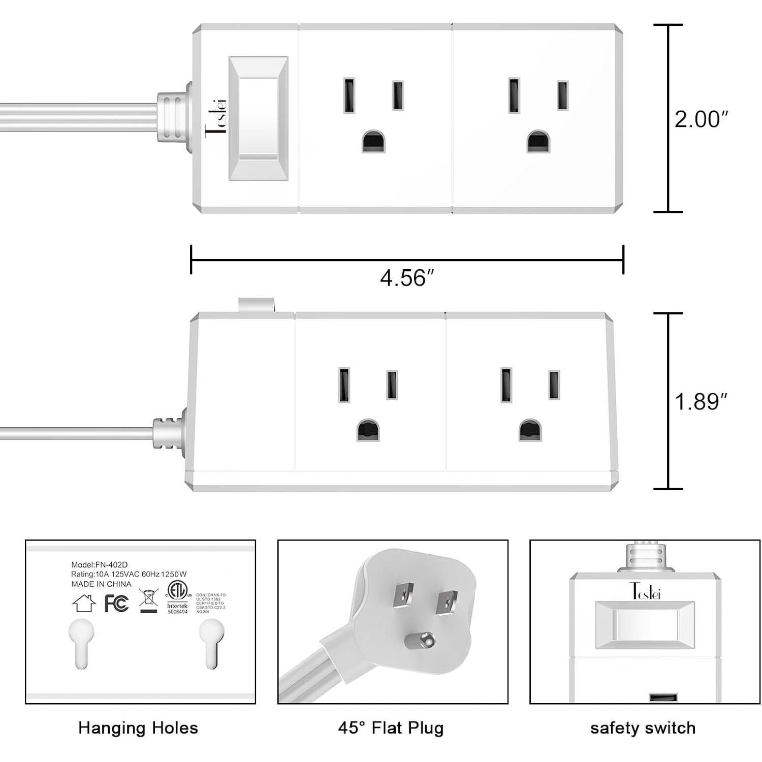 Regleta de Enchufes Plana Ultra Delgada Tcstei 6 Salidas 1.52m
