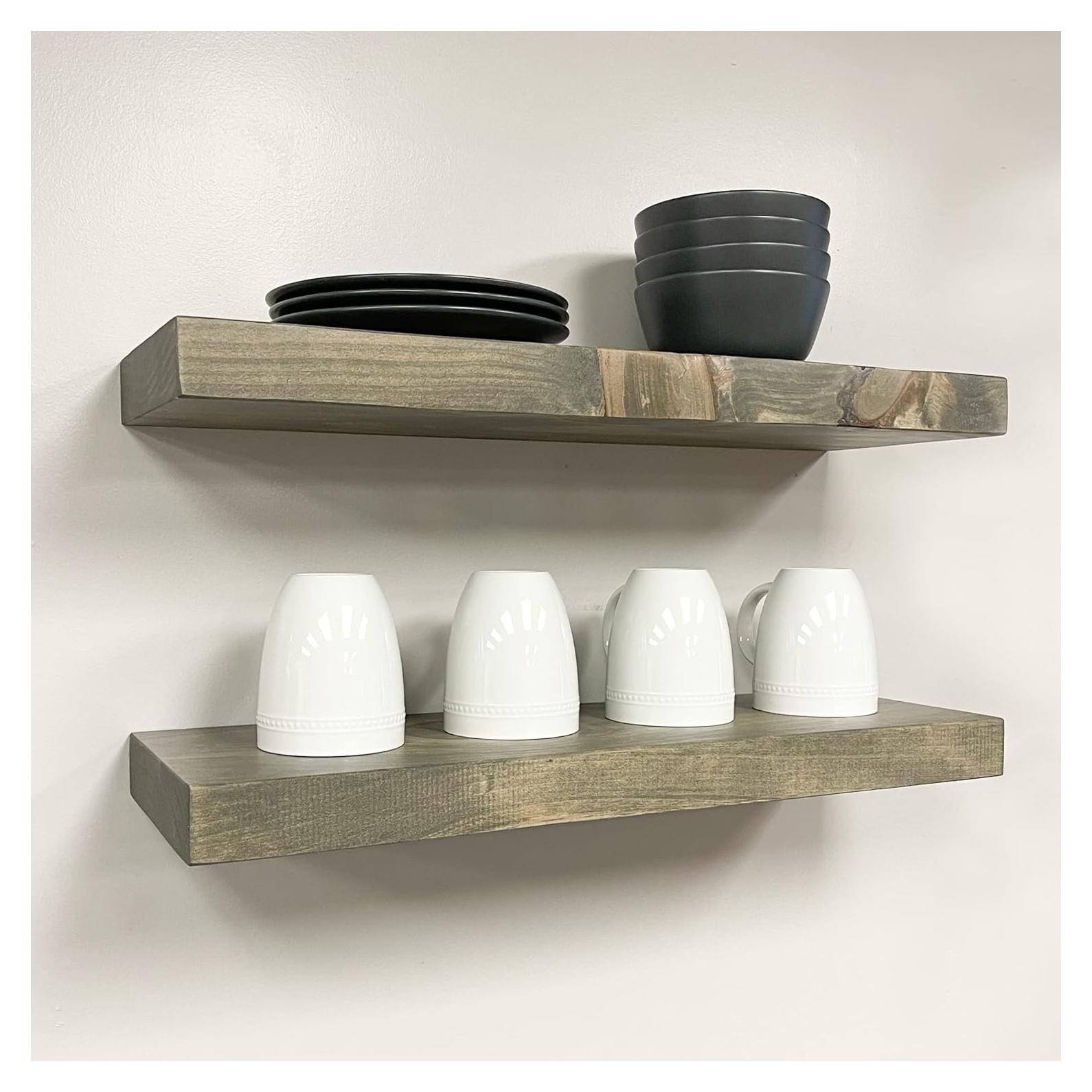 Estantes Flotantes Rústicos Urbandi, Juego de 2, Madera Sólida 61x15cm