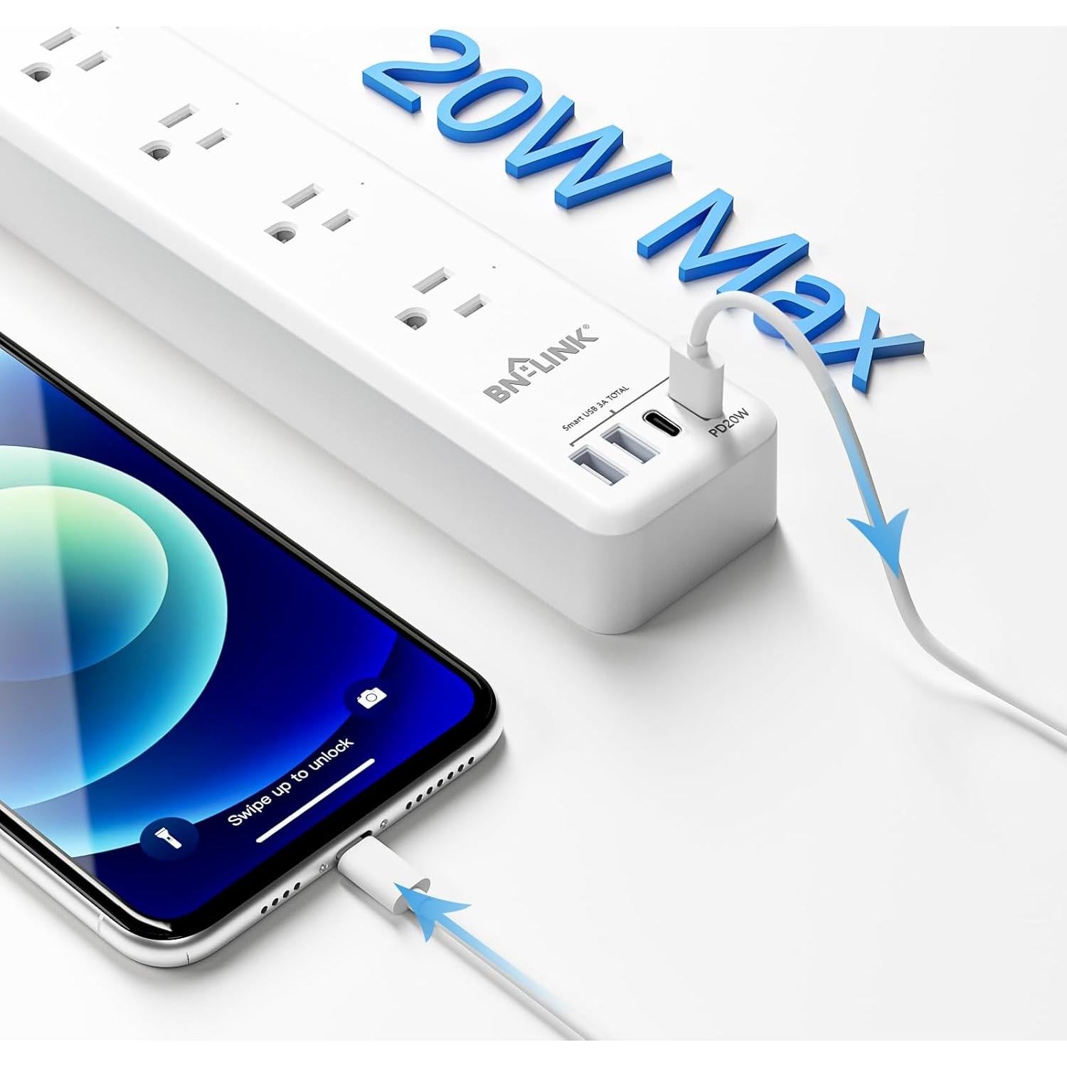 Regleta Inteligente BN-LINK 4 Tomas + 4 USB Carga Rápida