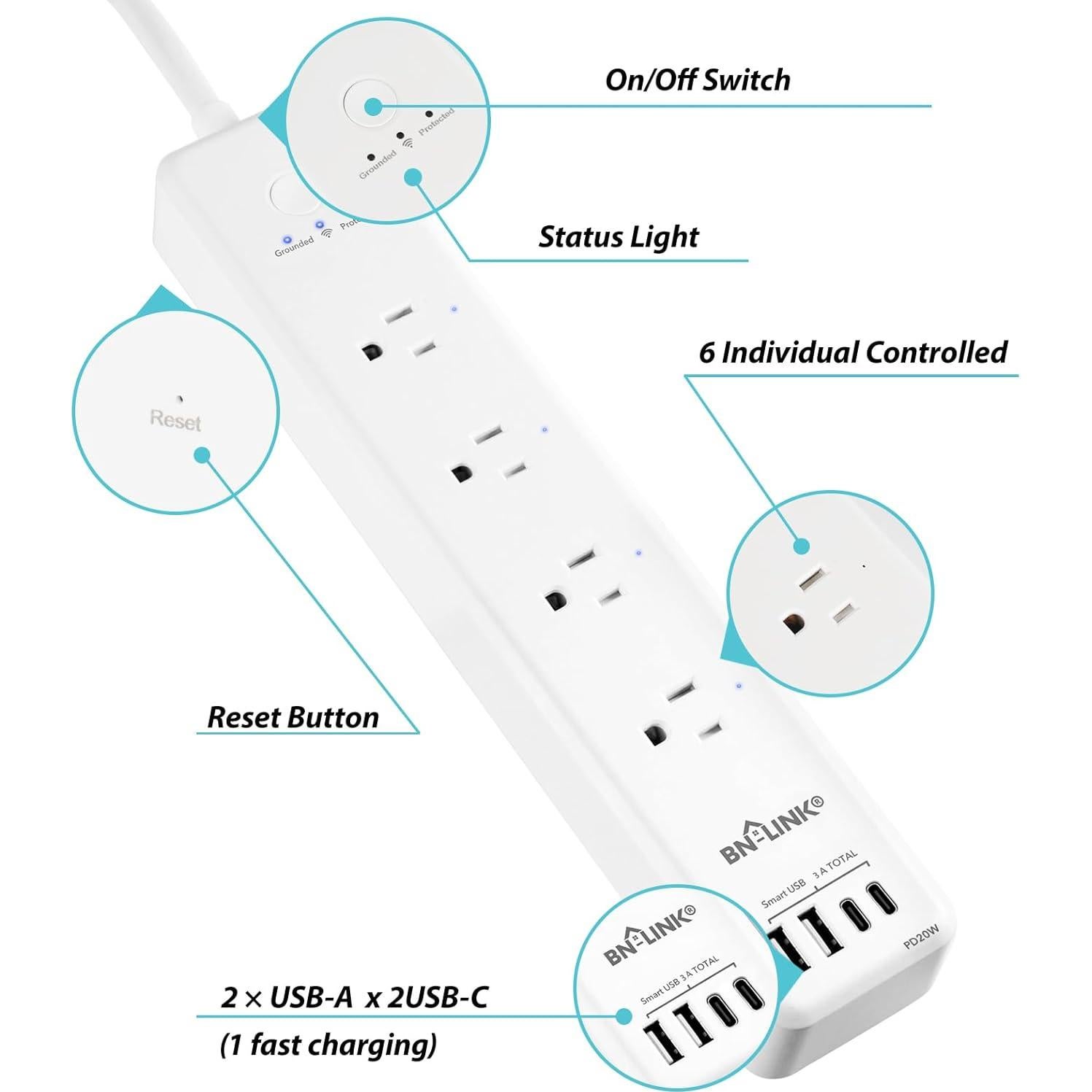 Regleta Inteligente BN-LINK 4 Tomas + 4 USB Carga Rápida