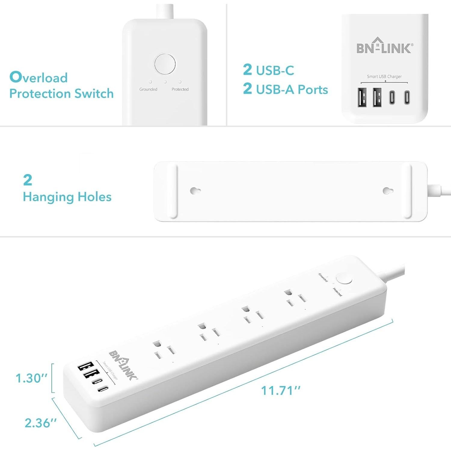 Regleta Inteligente BN-LINK 4 Tomas + 4 USB Carga Rápida