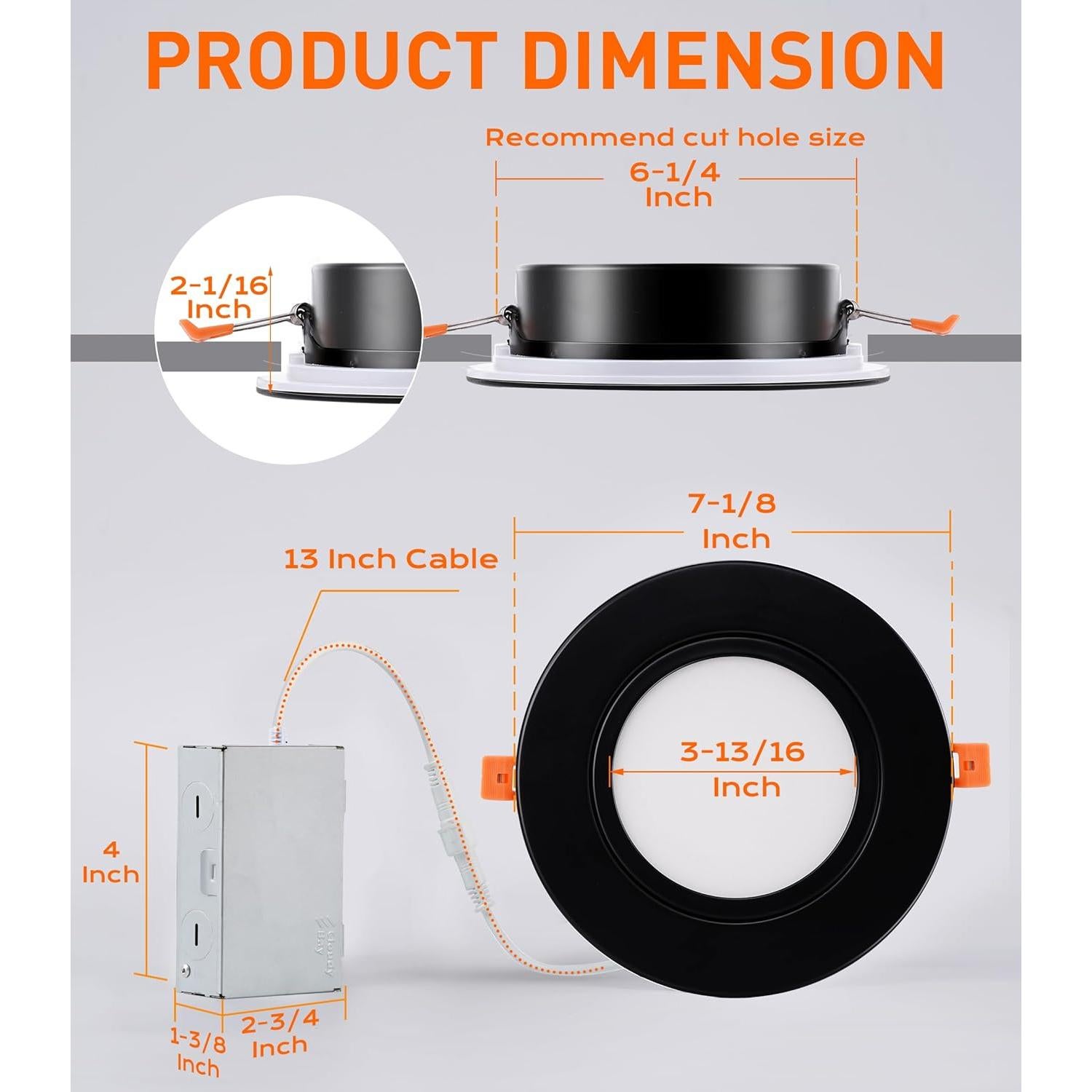 Luz LED Empotrada CLOUDY BAY 12W 5CCT Regulable Negro 4 Pack