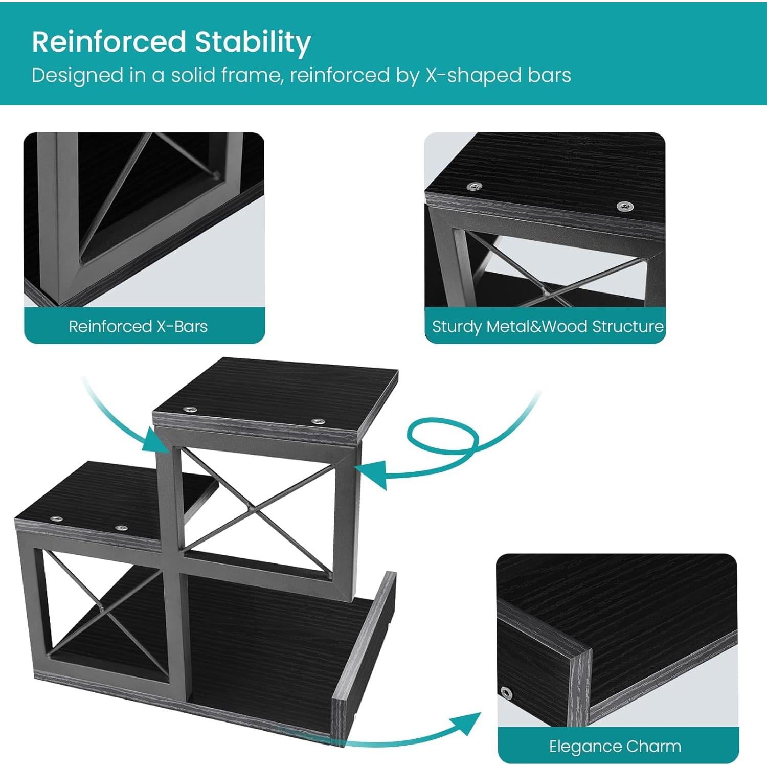 Estante de Escritorio ELITEROO Negro 3 Niveles Madera y Metal