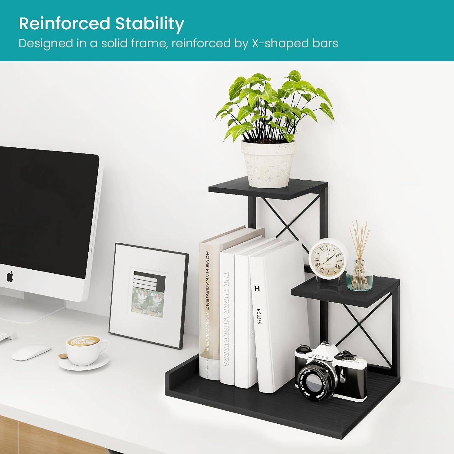 Estante de Escritorio ELITEROO Negro 3 Niveles Madera y Metal