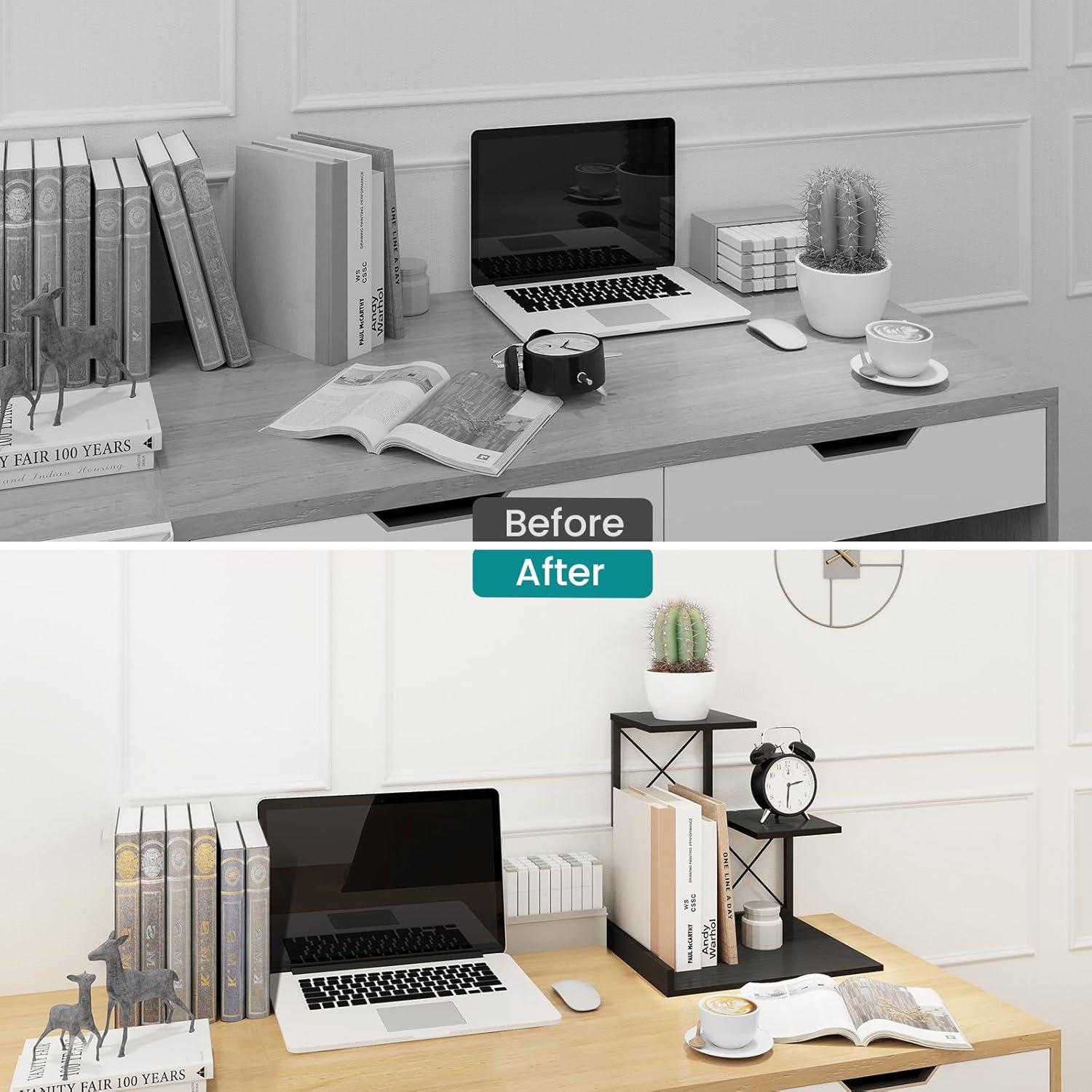 Estante de Escritorio ELITEROO Negro 3 Niveles Madera y Metal