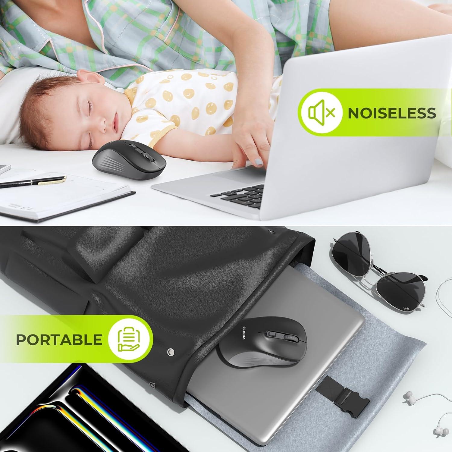 Ratón Inalámbrico Seenda Bluetooth y USB - Negro - DPI Ajustable