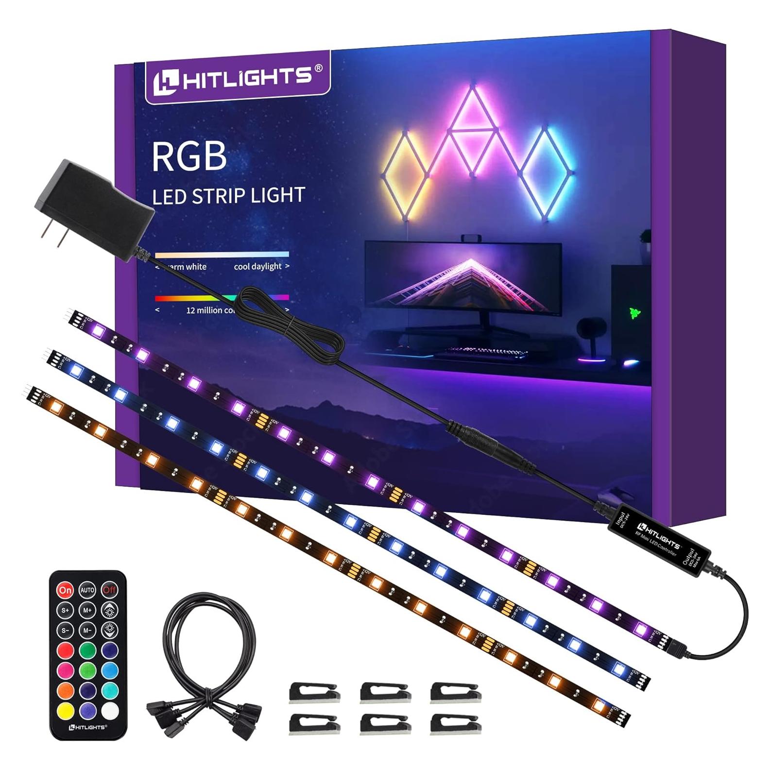 Kit de Tiras de Luz LED RGB HitLights 1.5M 3 Pcs con Control Remoto