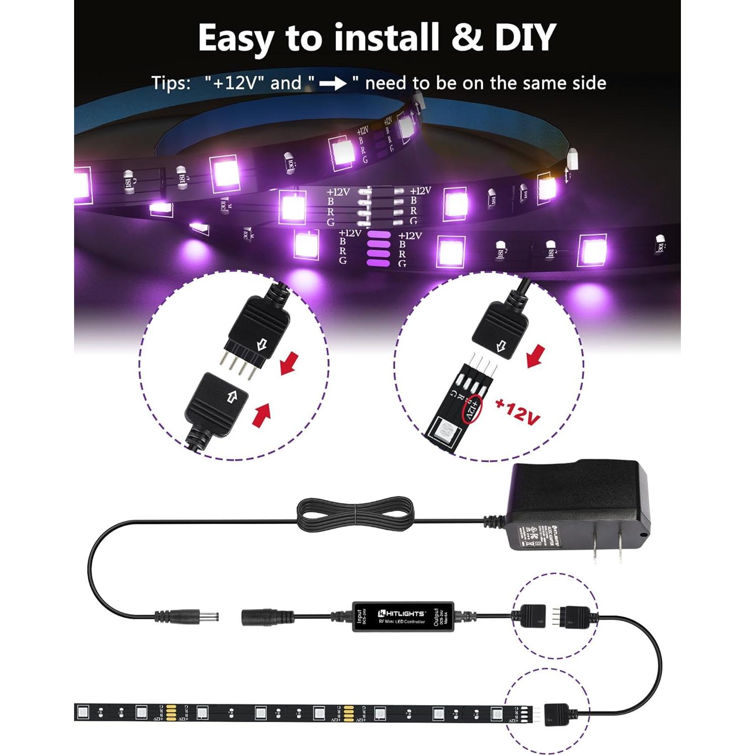 Kit de Tiras de Luz LED RGB HitLights 1.5M 3 Pcs con Control Remoto