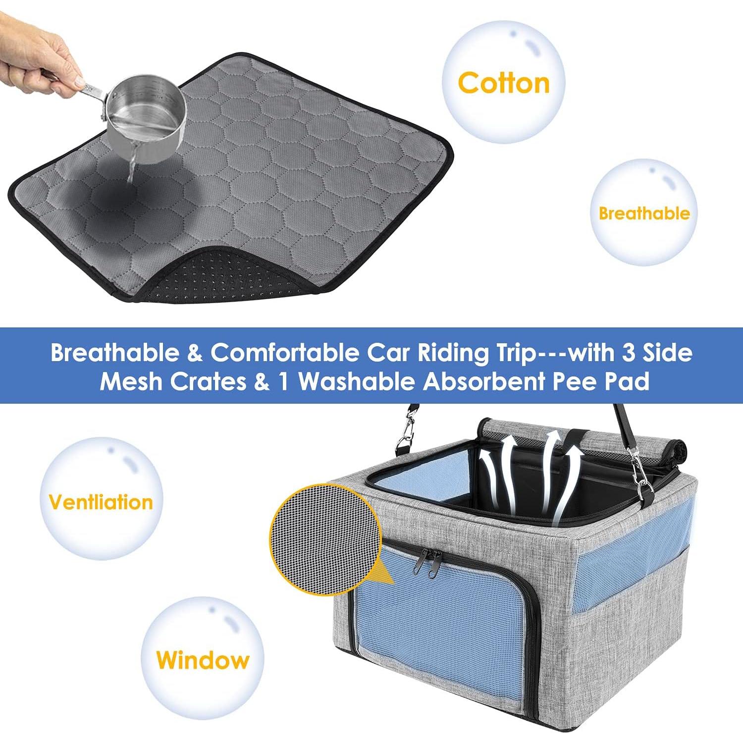 Asiento de Coche para Perros SlowTon Gris, 38x33x23cm, hasta 6.8kg