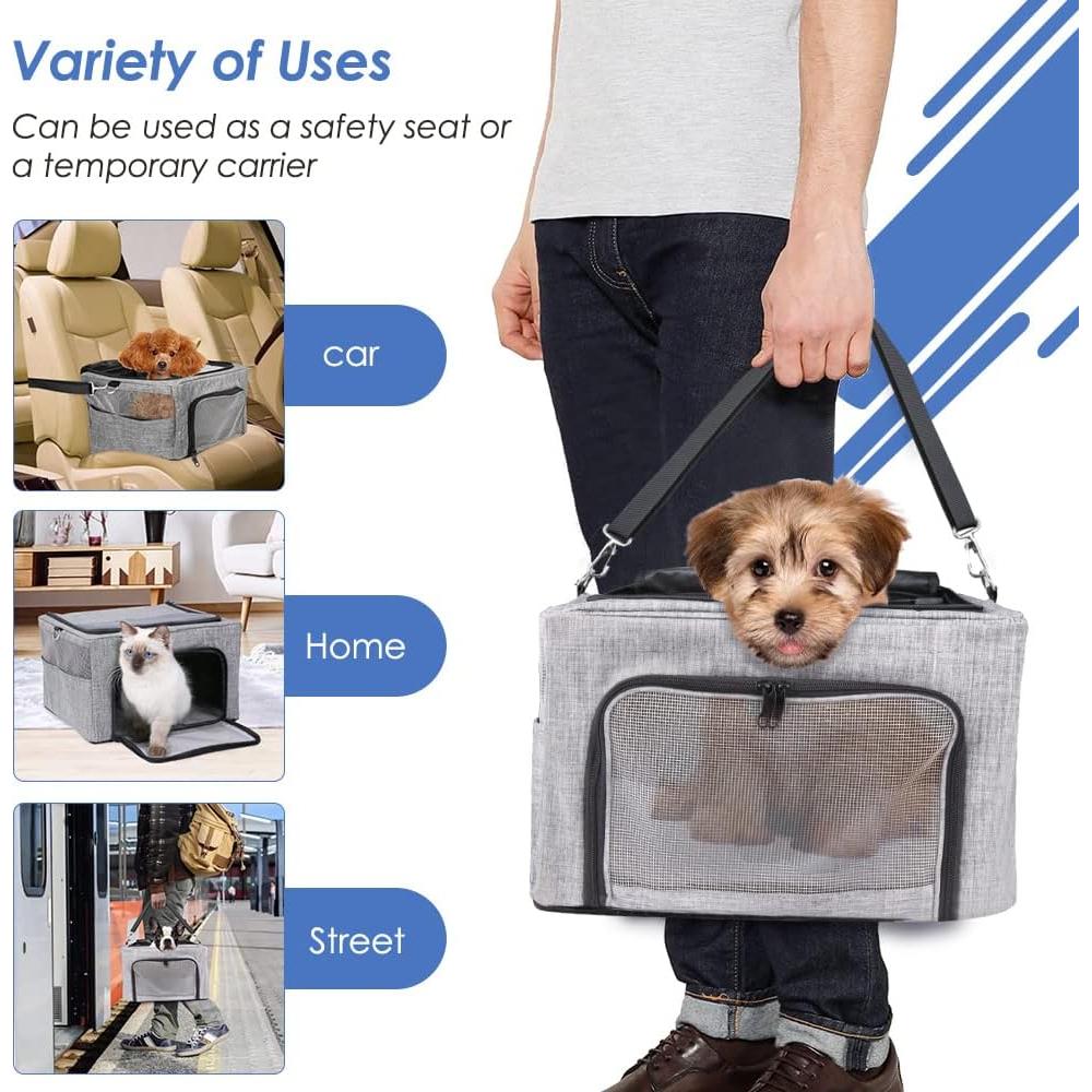 Asiento de Coche para Perros SlowTon Gris, 38x33x23cm, hasta 6.8kg