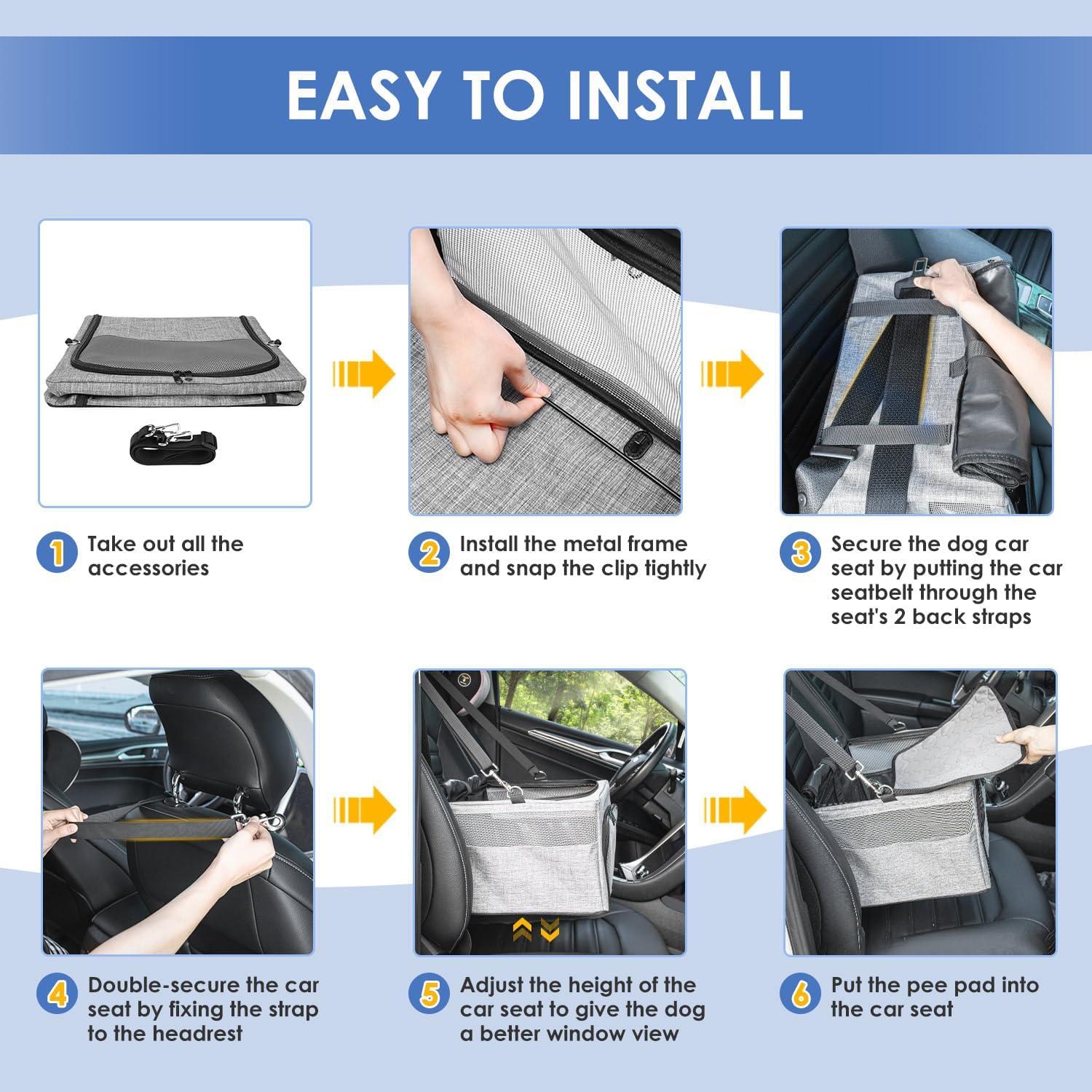 Asiento de Coche para Perros SlowTon Gris, 38x33x23cm, hasta 6.8kg