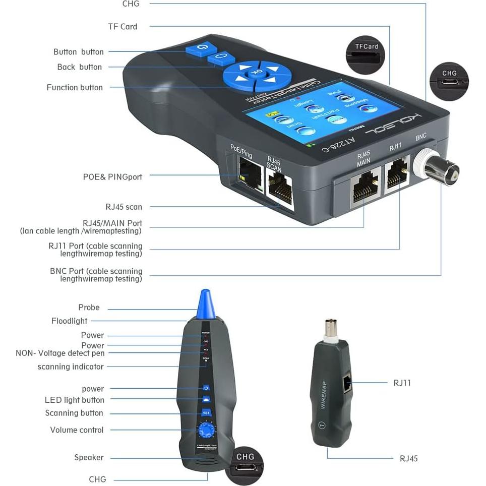 Probador de Cable de Red NOYAFA AT278 TDR LCD Multifuncional