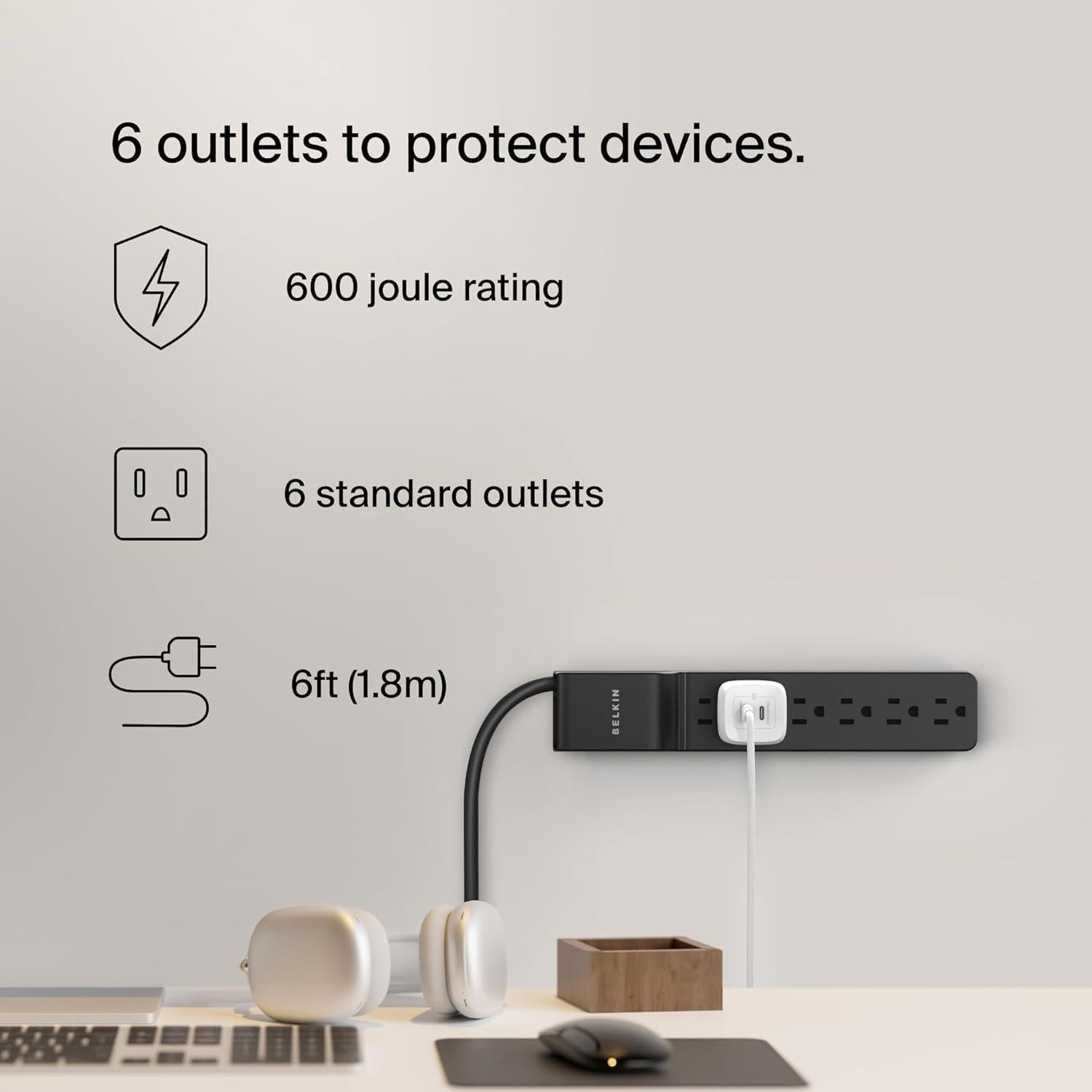 Regleta de Protección Sobretensiones Belkin 6 Salidas 600 Julios