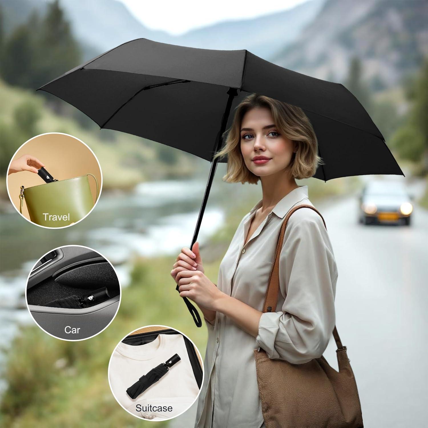 Paraguas Plegable Automático Rusuiqinsan Negro Compacto 106.68 cm