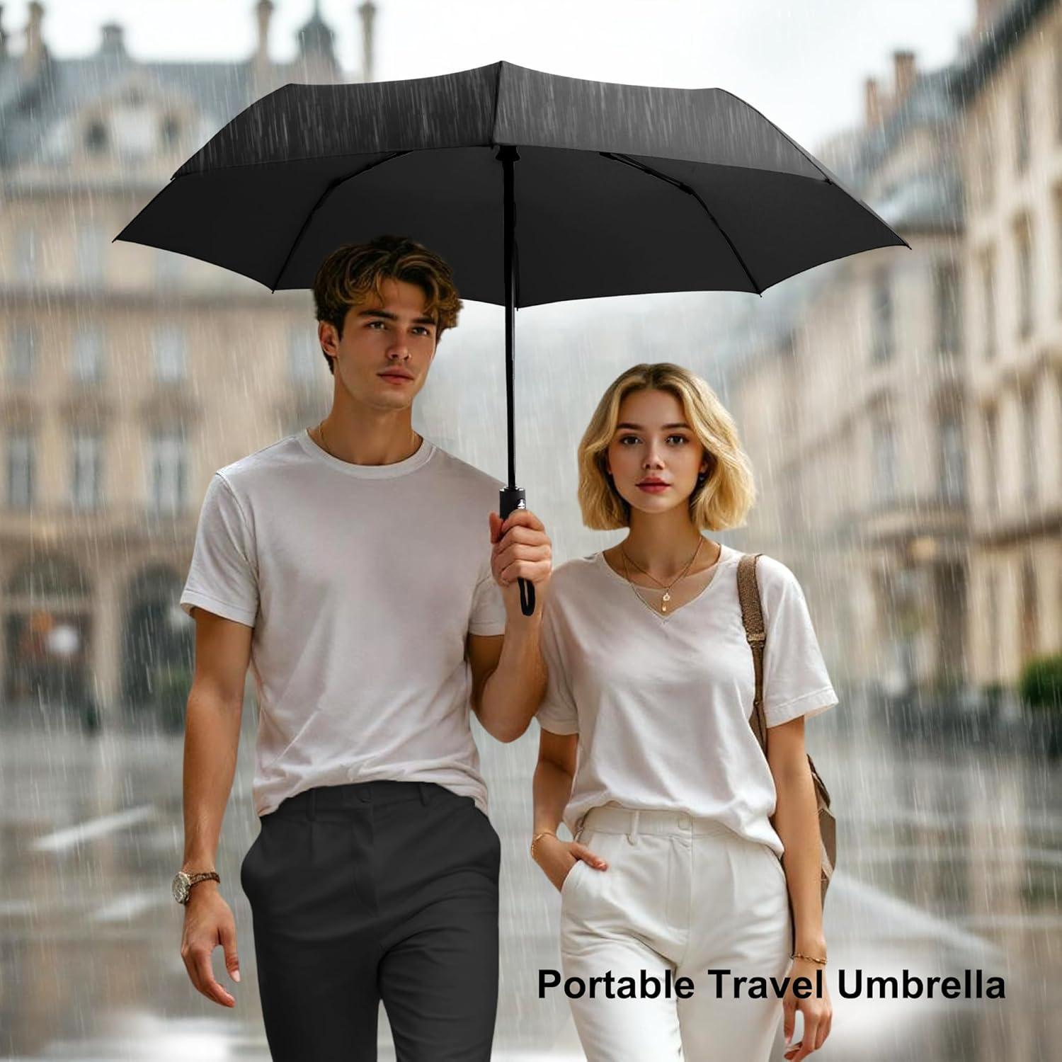 Paraguas Plegable Automático Rusuiqinsan Negro Compacto 106.68 cm