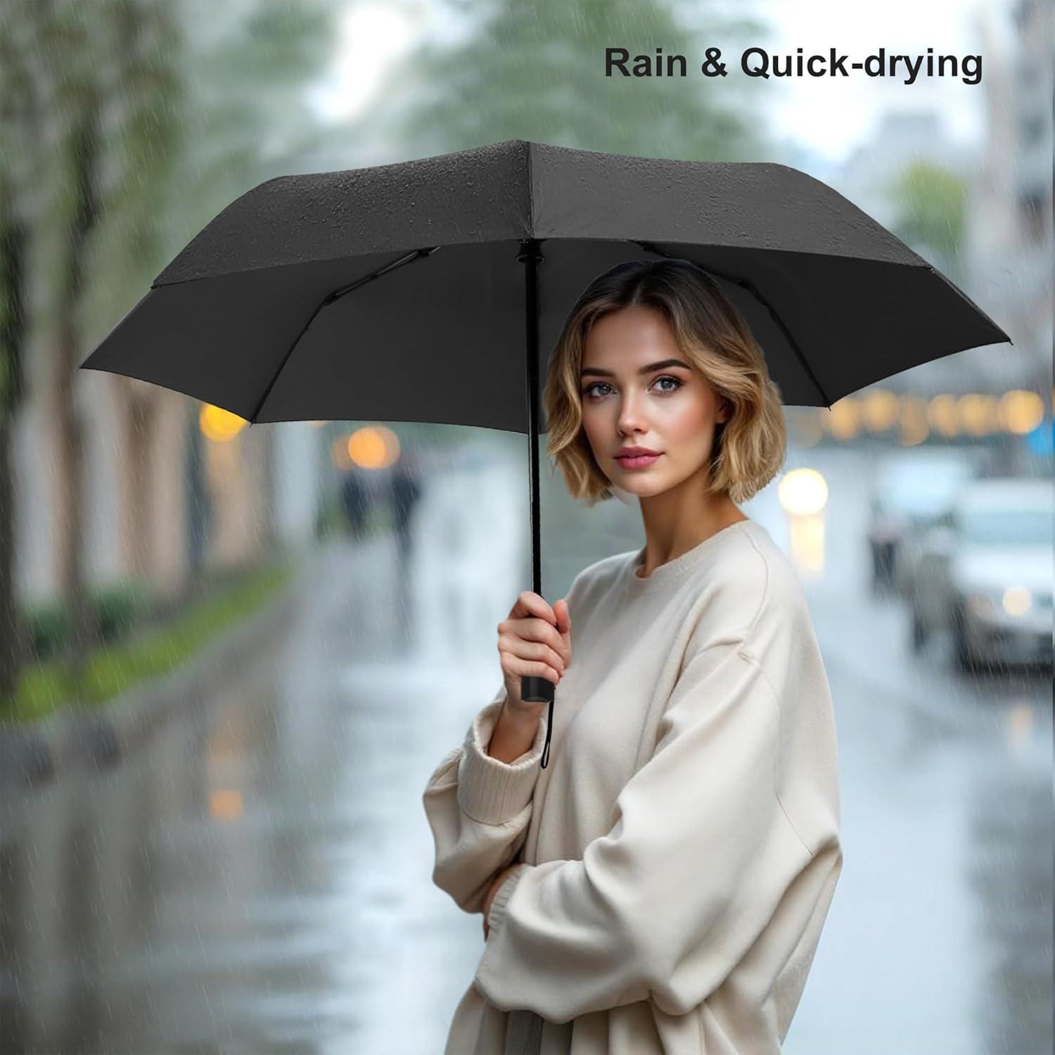 Paraguas Plegable Automático Rusuiqinsan Negro Compacto 106.68 cm