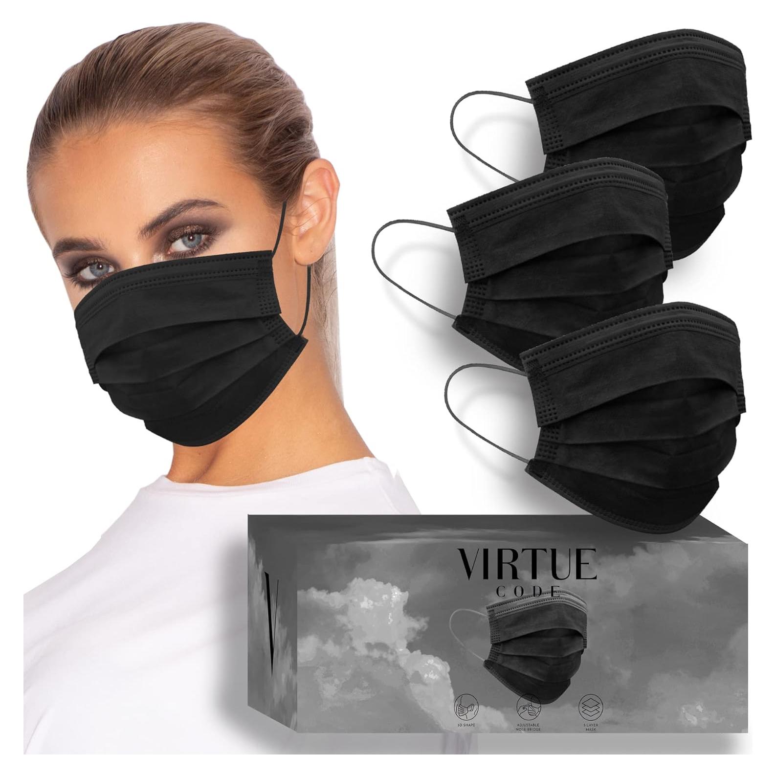 Mascarillas Desechables VIRTUE CODE 3 Capas Color Negro 50 Unidades
