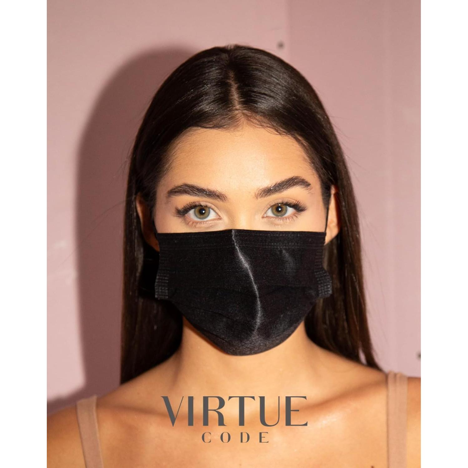 Mascarillas Desechables VIRTUE CODE 3 Capas Color Negro 50 Unidades
