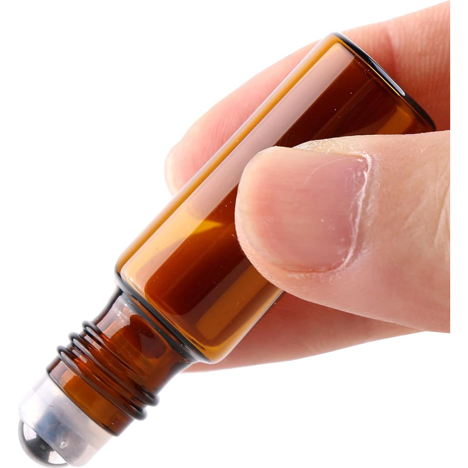 MaxMau 24 Botellas de Vidrio Ámbar 5ml con Rodillo Acero Inoxidable