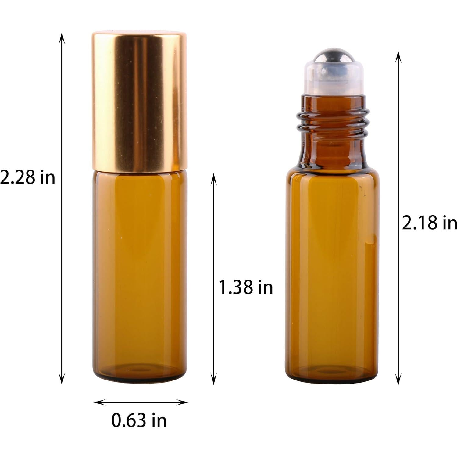 MaxMau 24 Botellas de Vidrio Ámbar 5ml con Rodillo Acero Inoxidable