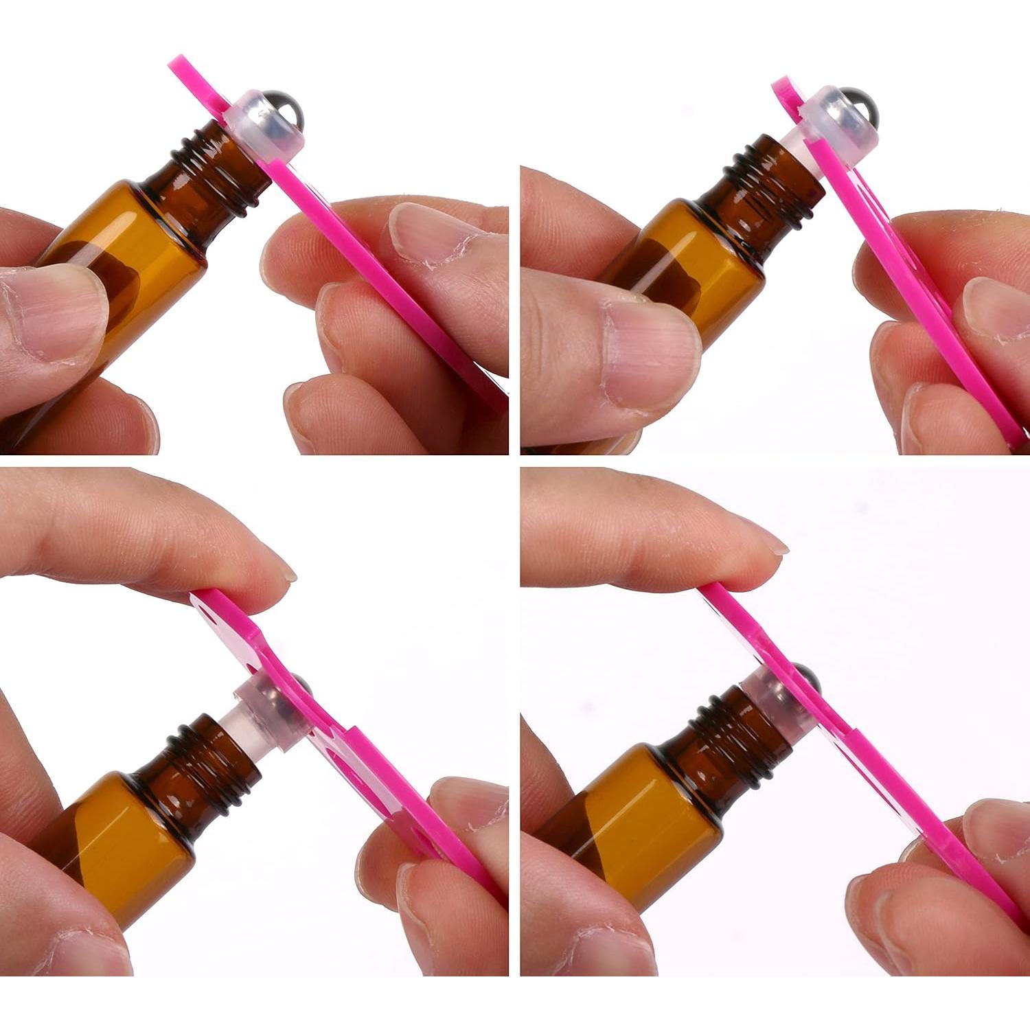 MaxMau 24 Botellas de Vidrio Ámbar 5ml con Rodillo Acero Inoxidable