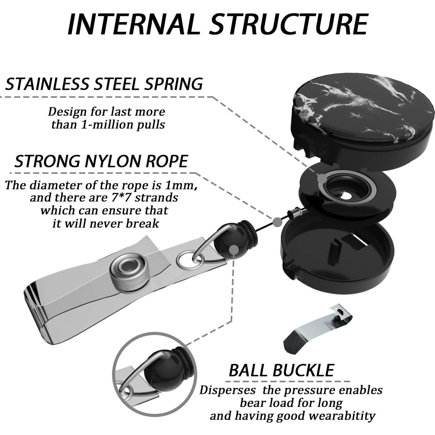 Porta Credencial Retráctil Coaott Mármol Negro con Clip