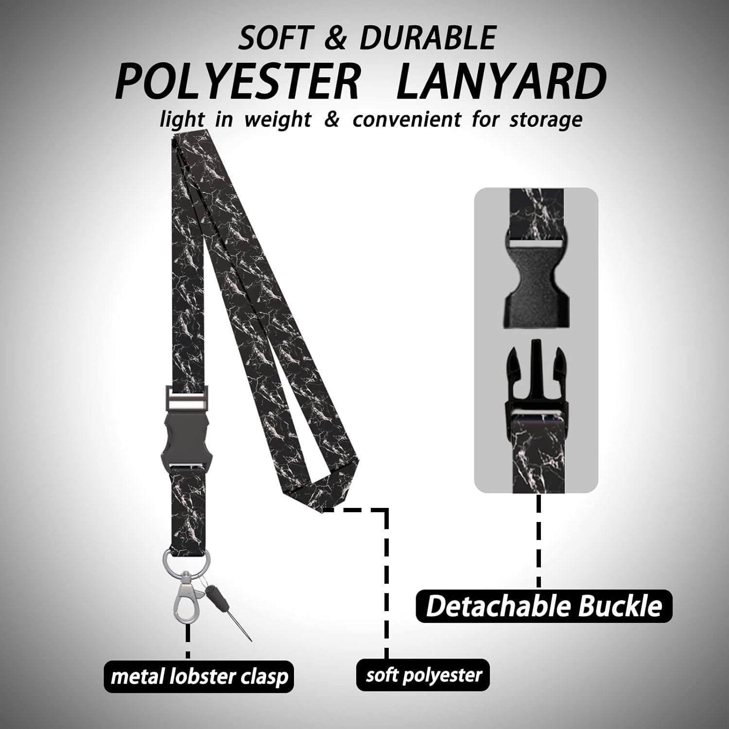 Porta Credencial Retráctil Coaott Mármol Negro con Clip