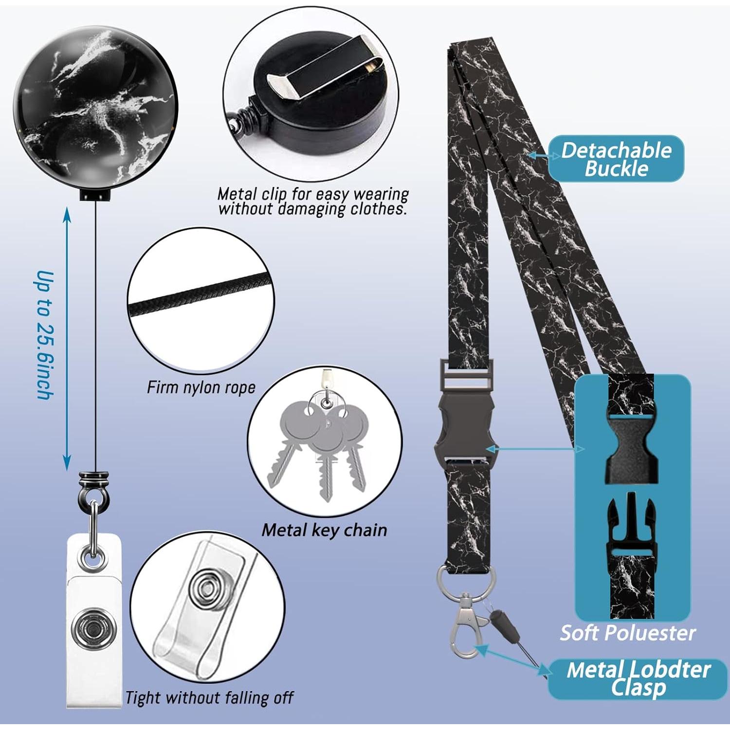 Porta Credencial Retráctil Coaott Mármol Negro con Clip