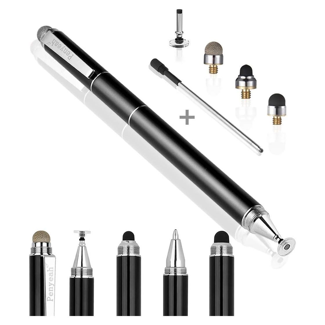 Penyeah Stylus Pen, 4 in 1 Disc Stylus Pens for Touch Screens, High Precision and Sensitivity Universal Capacitive Stylus, Stylist for Tablets,iPhone,iPad,Laptops with 4 Replacement Tips - Black