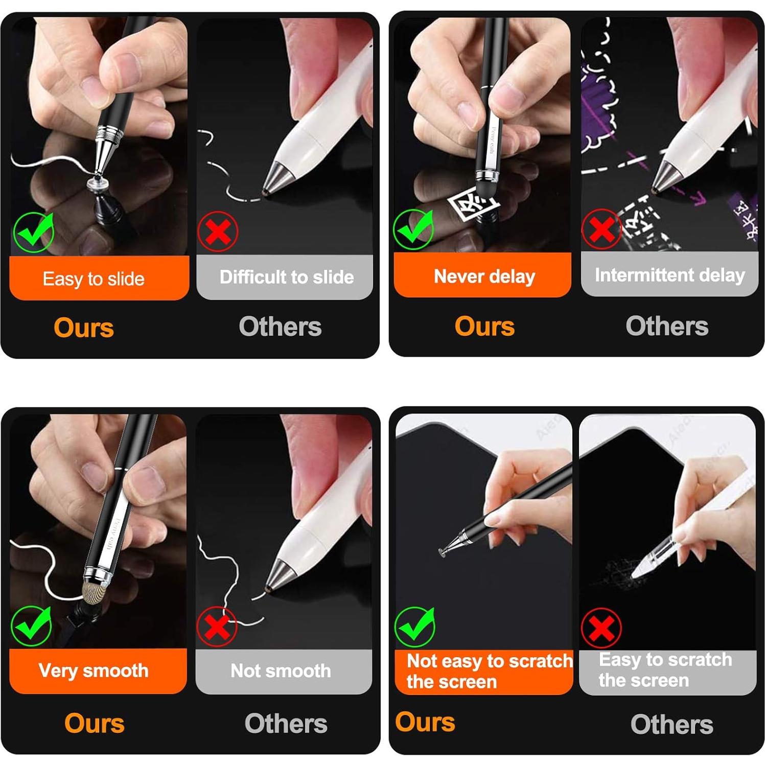 Penyeah Stylus Pen, 4 in 1 Disc Stylus Pens for Touch Screens, High Precision and Sensitivity Universal Capacitive Stylus, Stylist for Tablets,iPhone,iPad,Laptops with 4 Replacement Tips - Black