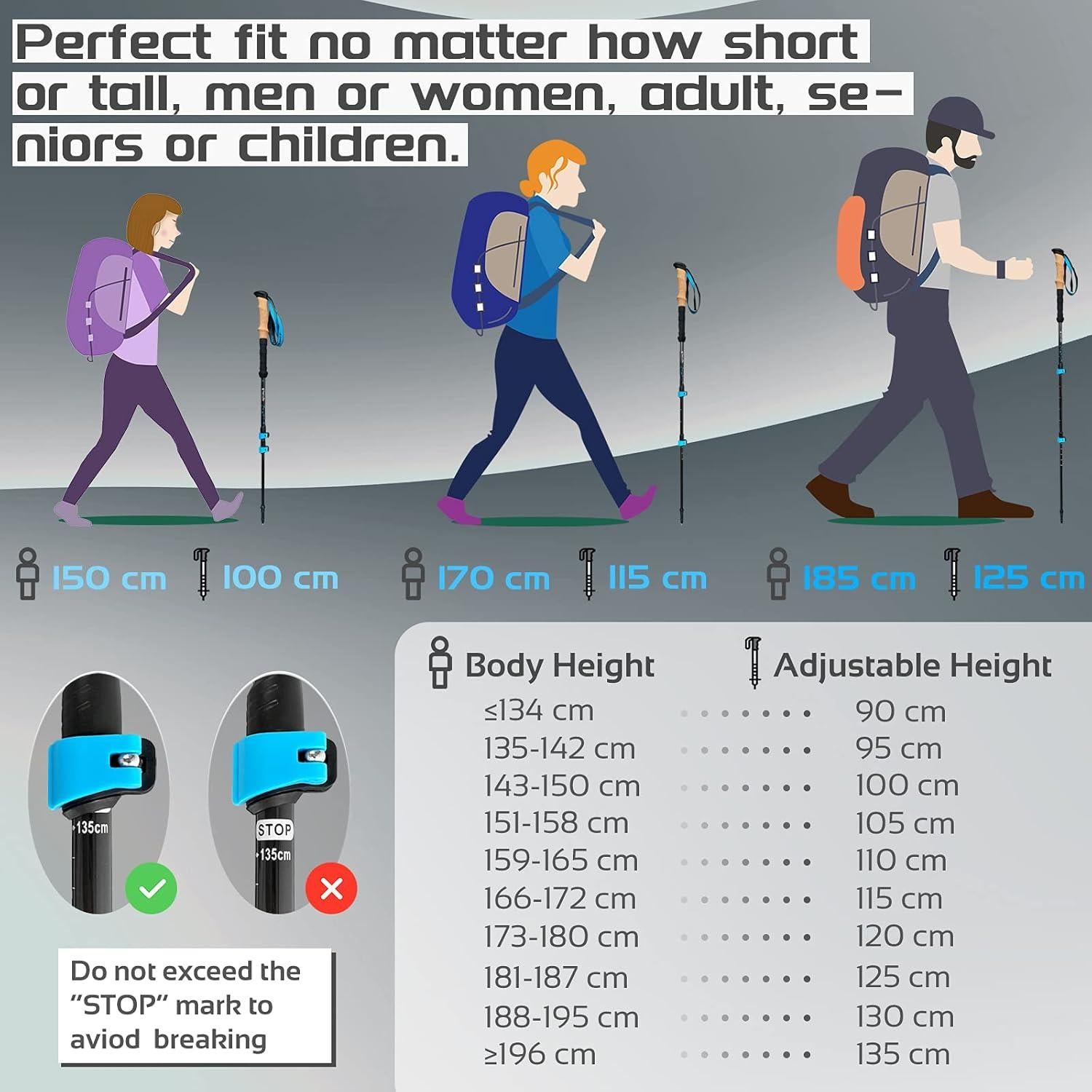 Bastones de Senderismo TheFitLife de Fibra de Carbono 135 cm