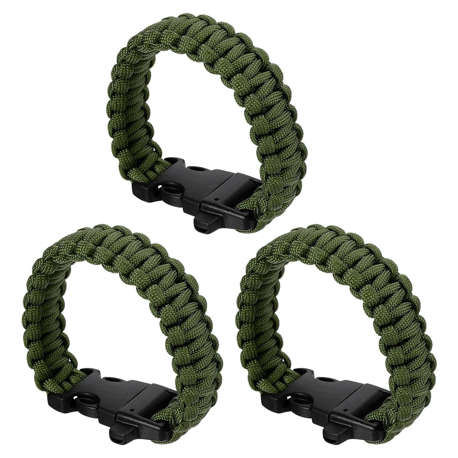 Pulseras de Paracord de Supervivencia PATIKIL - Paquete de 3, Verde Militar