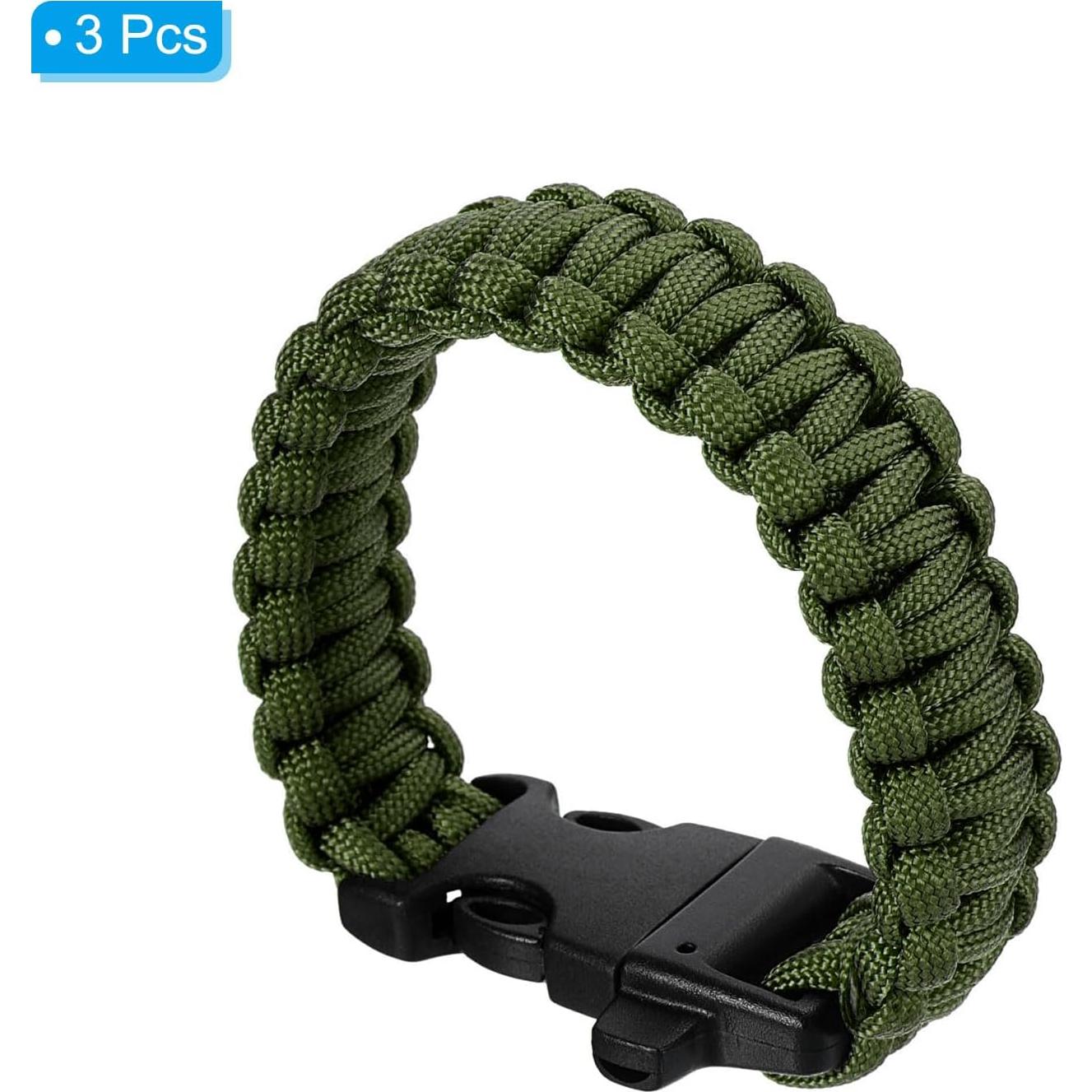Pulseras de Paracord de Supervivencia PATIKIL - Paquete de 3, Verde Militar