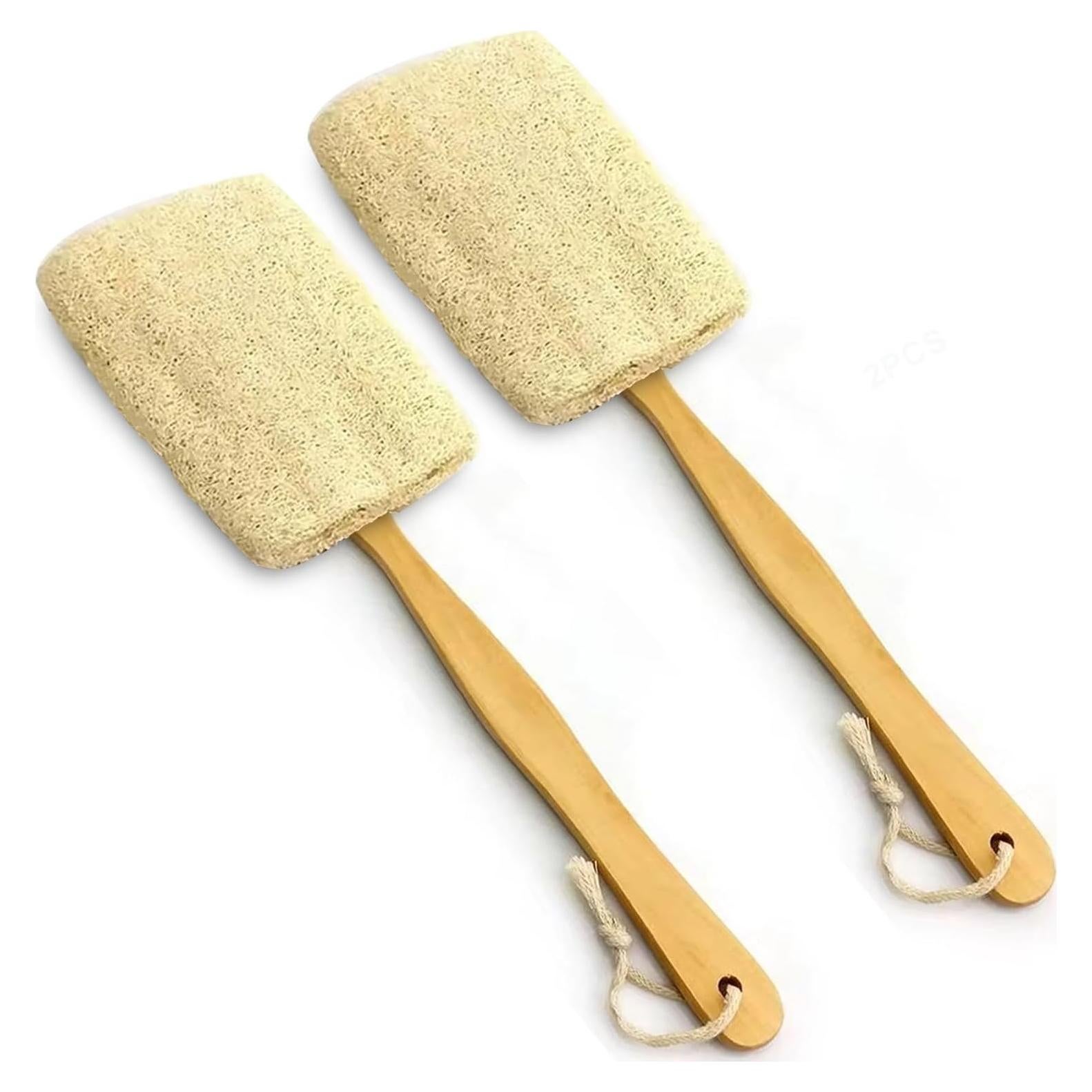 Paquete de 2 Esponjas Exfoliantes de Lufa con Mango de Madera