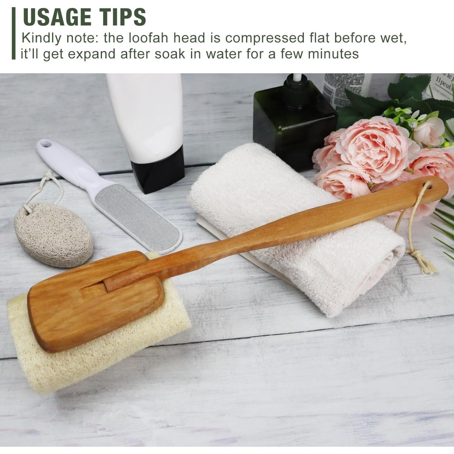 Paquete de 2 Esponjas Exfoliantes de Lufa con Mango de Madera